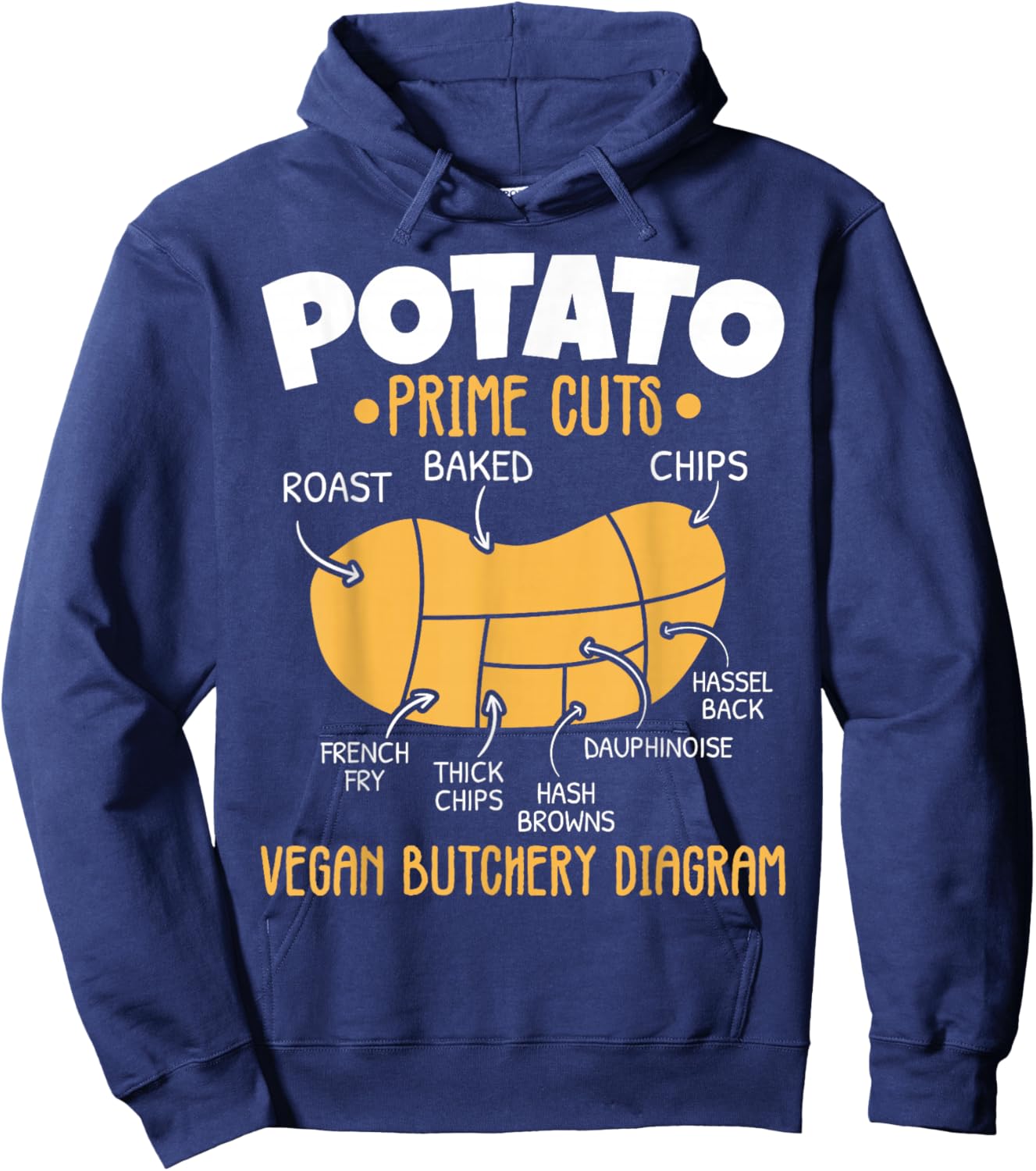 Potato Prime Cuts Spud Life Vegan French Fries Tater Tots Hoodie - Hoodie | Navy