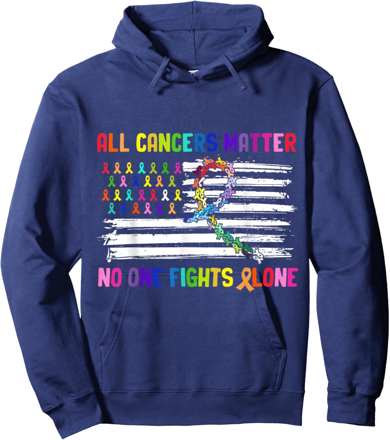 No One Fights Cancer Alone US Flag Hoodie - Hoodie | Navy