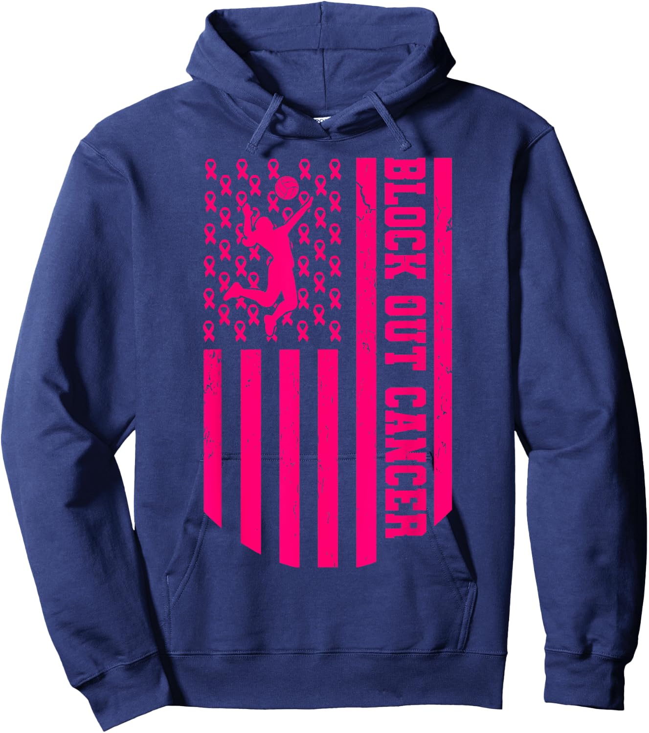 Volleyball Breast Cancer Awareness Block Out Cancer Hoodie - Hoodie | Navy