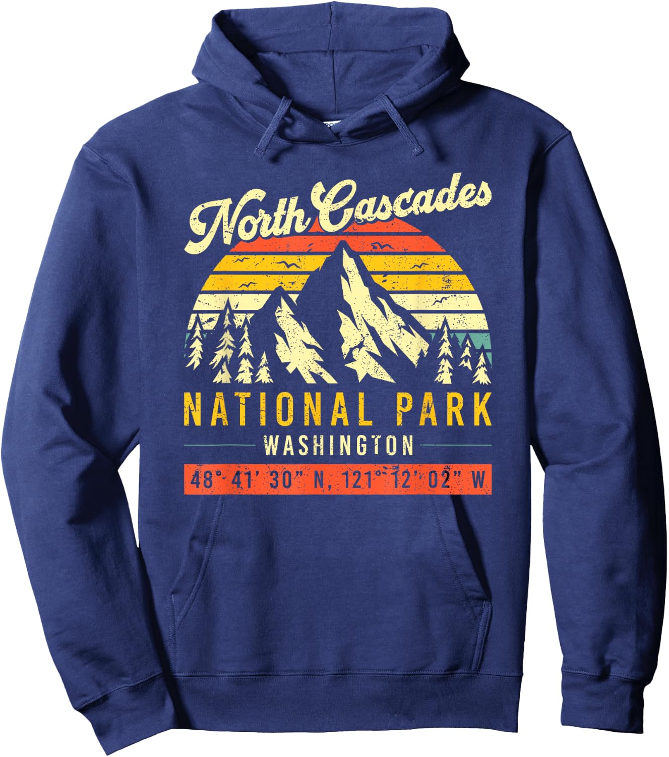North Cascades Washington Vintage Retro National Park Hoodie - Hoodie | Navy