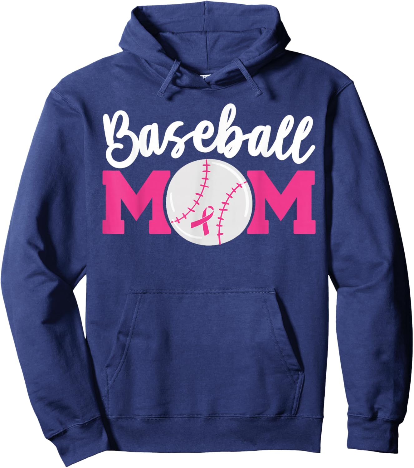 Baseball Mom Pink Ribbon Breast Cancer Awareness Fighters Hoodie - Hoodie | Navy