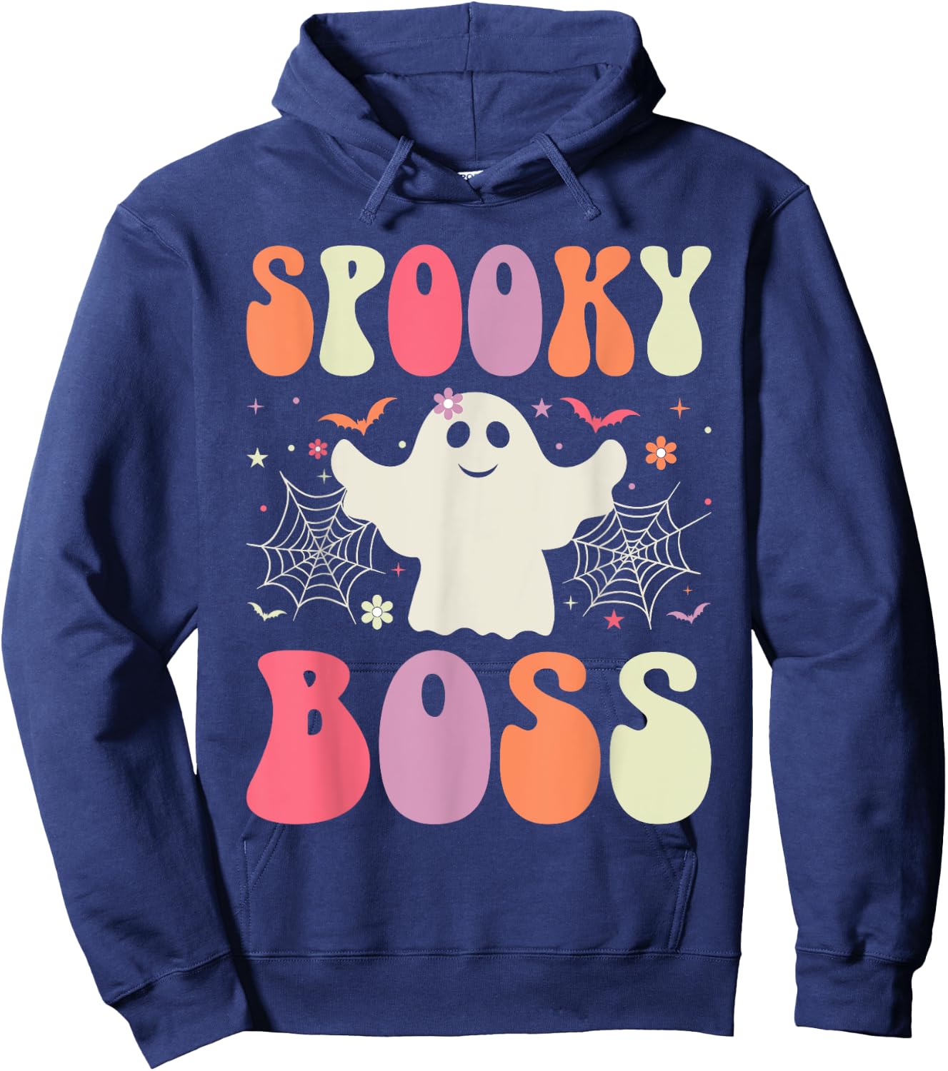 Spooky Boss Halloween Matching Skeleton Costume Retro Groovy Hoodie - Hoodie | Navy