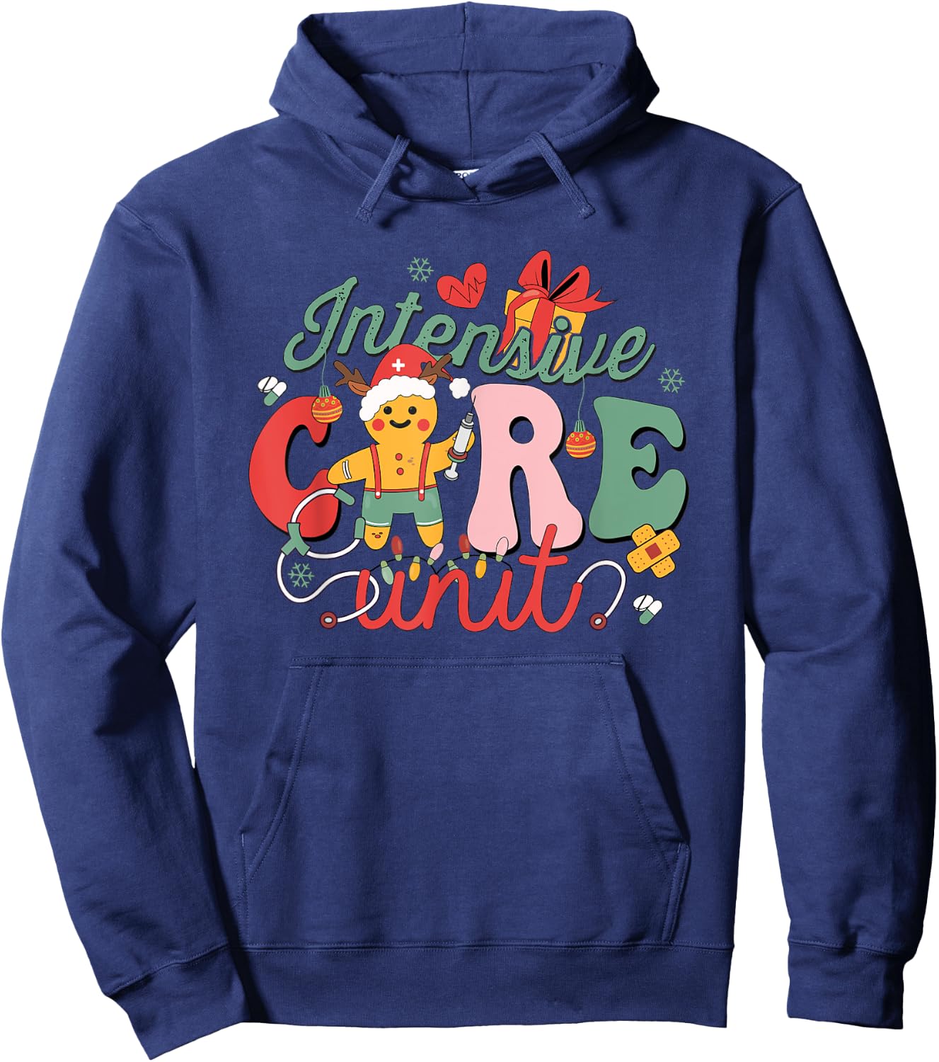 Christmas Nicu Picu Micu Nurse Party Group ICU Nurse Hospital Gingerbread Intensive Care Unit Hoodie - Hoodie | Navy