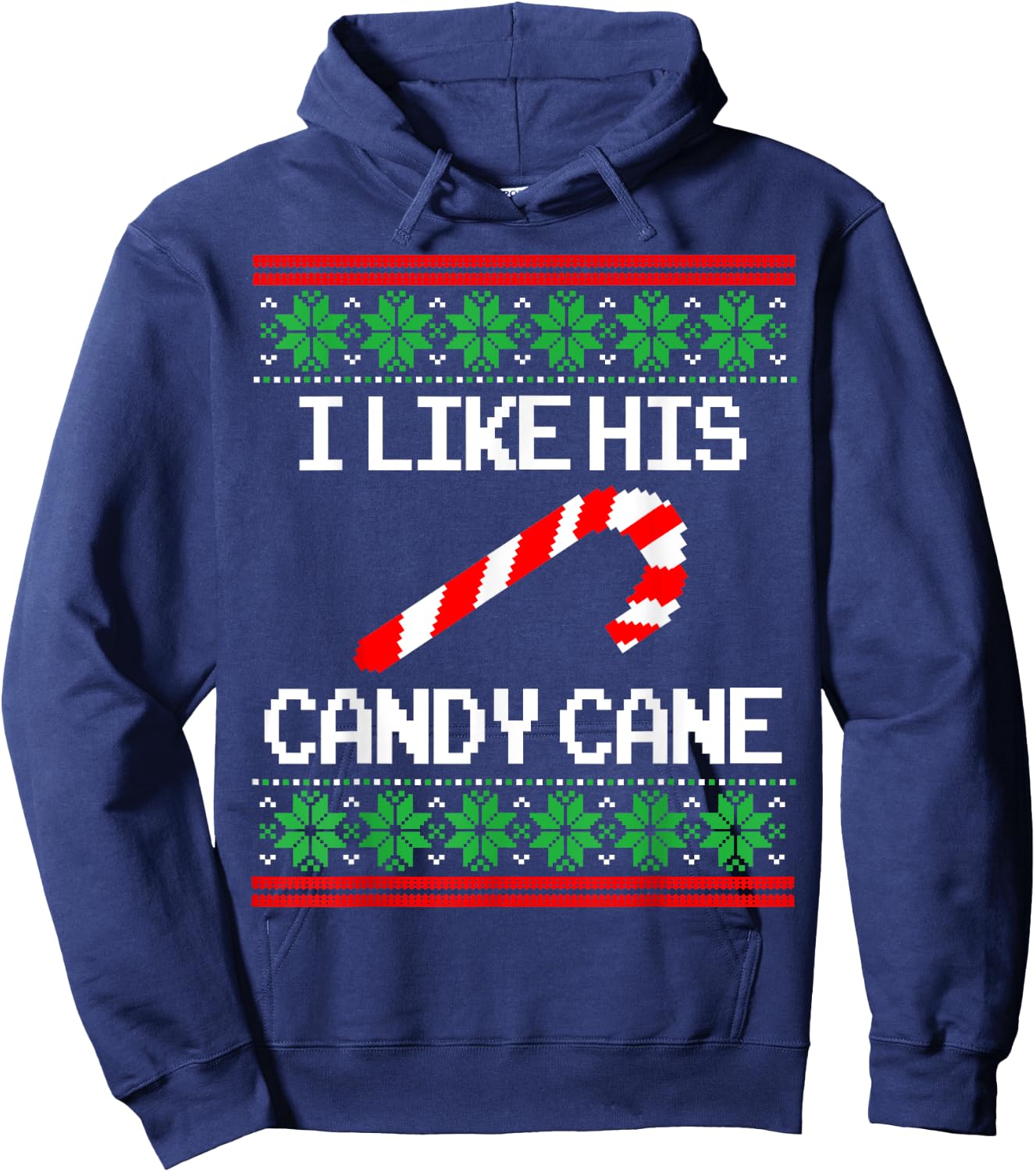 I Like His Candy Cane Xmas Couples Ugly Christmas Sweaters Hoodie - Hoodie | Navy