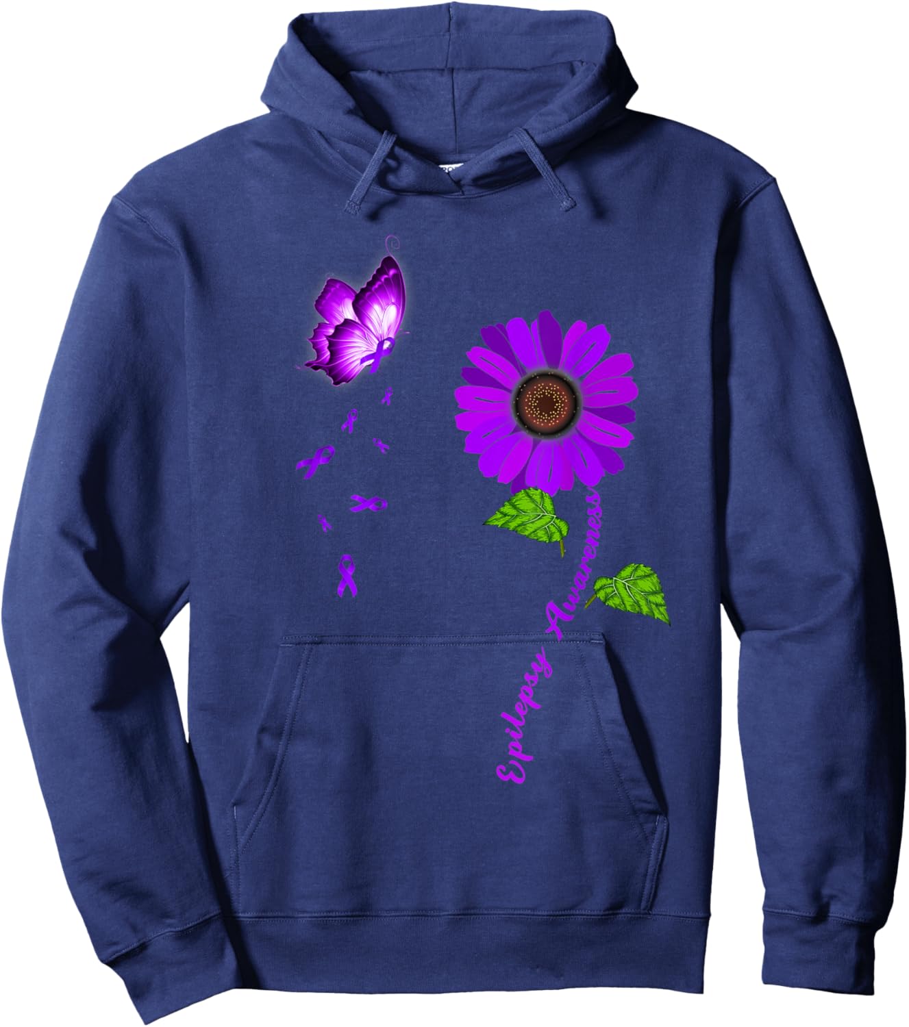 Epilepsy Awareness Purple Butterfly Sunflower Ribbon Hoodie - Hoodie | Navy
