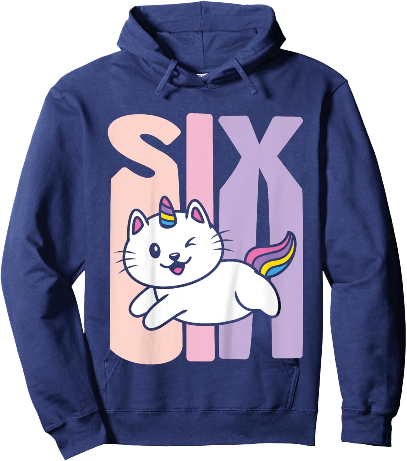 Kids 6 Year Old Cute Caticorn Cat Unicorn Birthday Girl B-day Hoodie - Hoodie | Navy