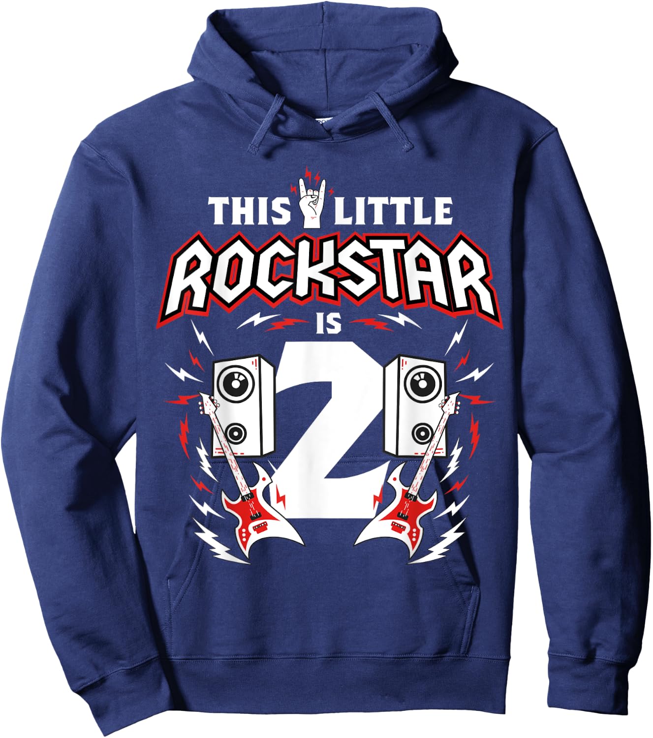 2nd Birthday Rock And Roll Star Guitar 2 Year Old B-Day Hoodie - Hoodie | Navy