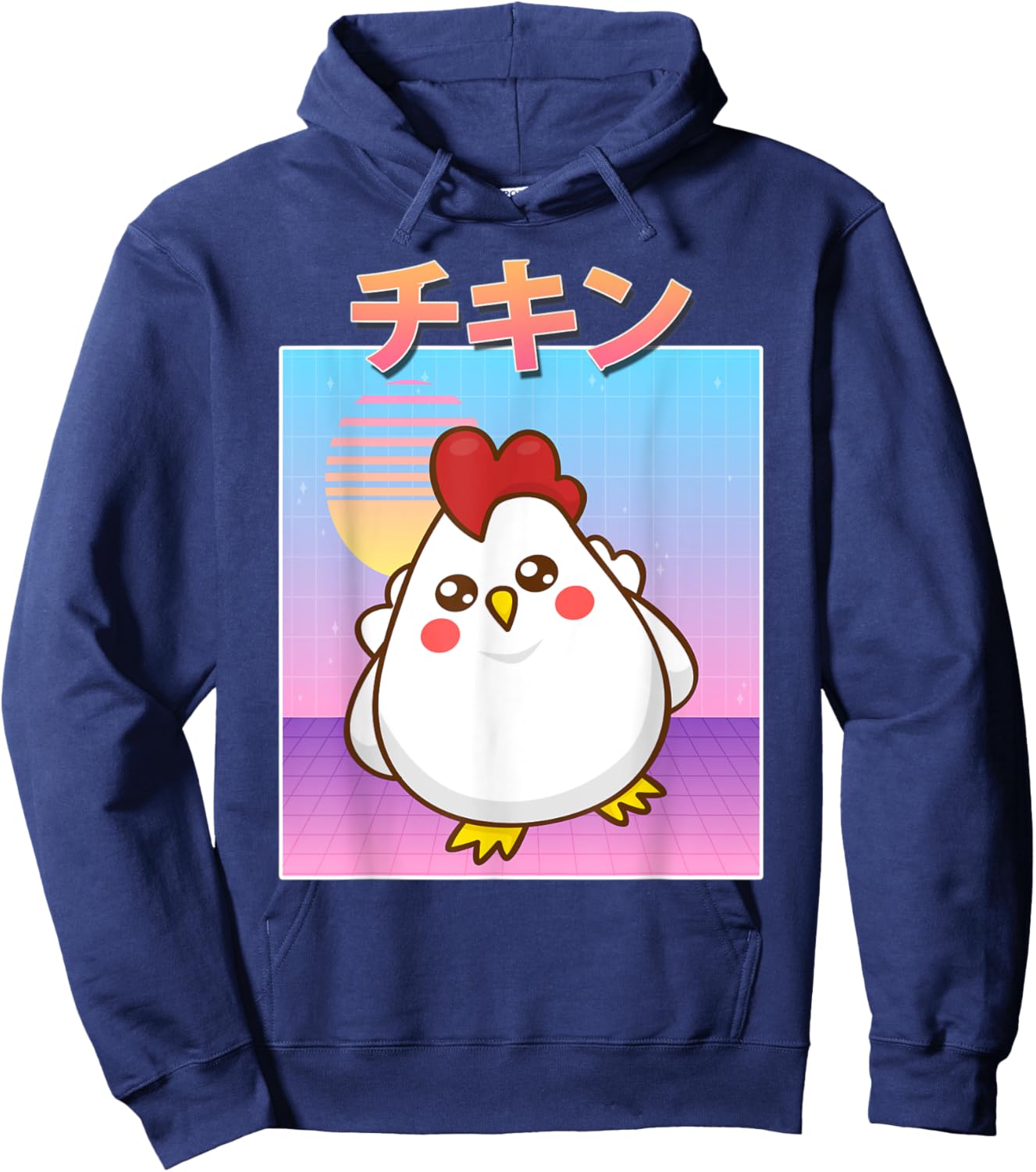 Funny Chicken Retro 90s Japanese Kawaii Chicken Carton Style Hoodie - Hoodie | Navy