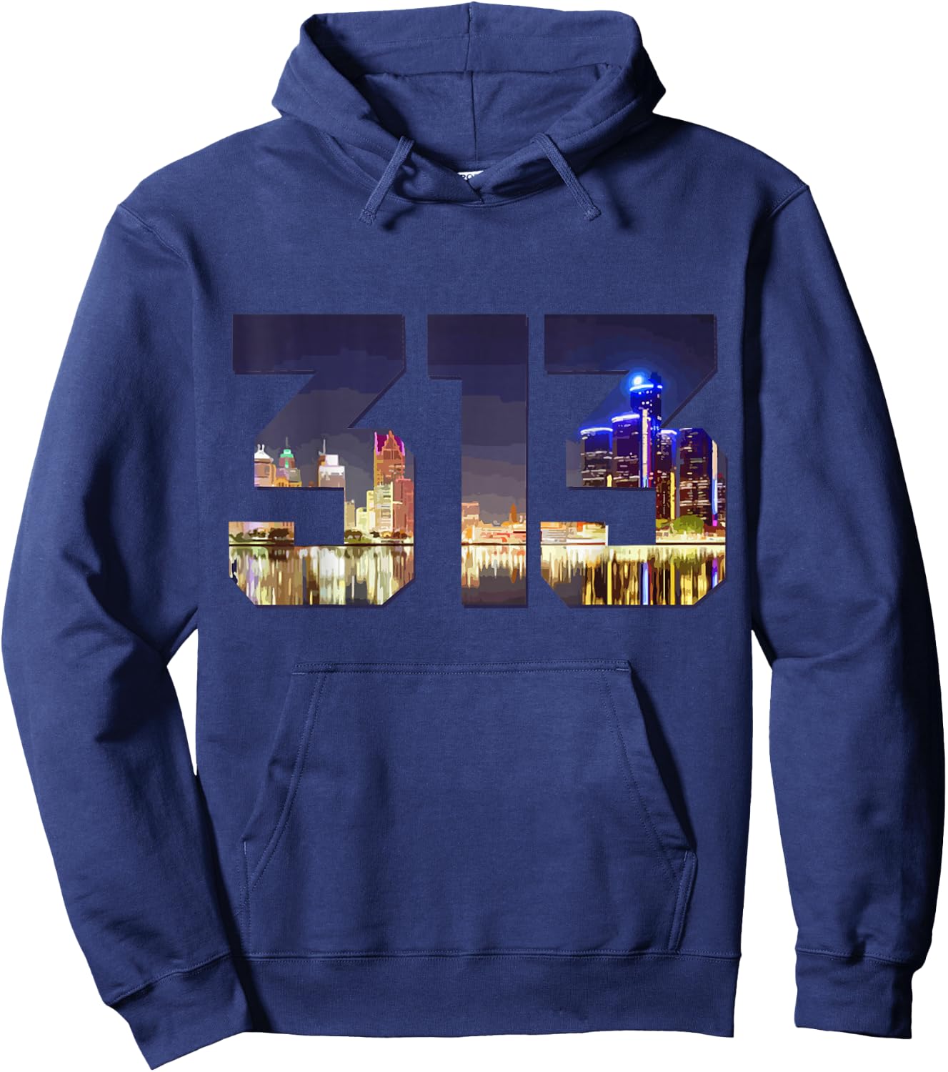 313 Detroit Area Code Michigan Night Skyline Pride Vintage Hoodie - Hoodie | Navy