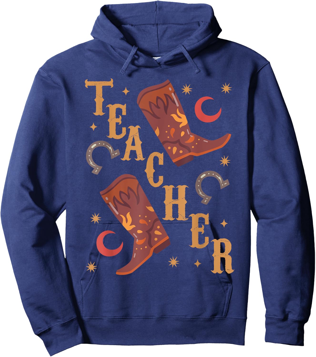 Teacher Cute Boho Cowgirl Boots Wild West Cowboy Rodeo Hoodie - Hoodie | Navy
