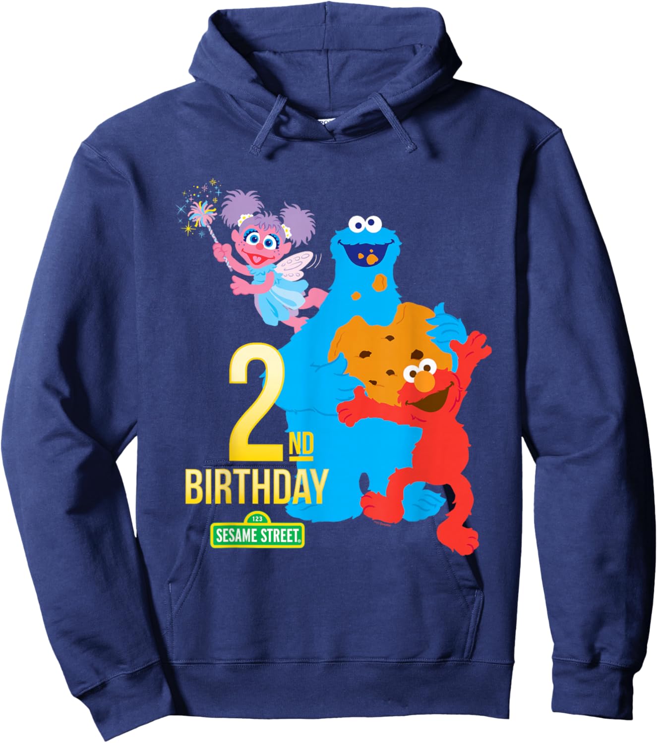 Sesame Street Black Classic Fit 2nd Birthday - , Short Sleeve, Cotton & Polyester Hoodie - Hoodie | Navy