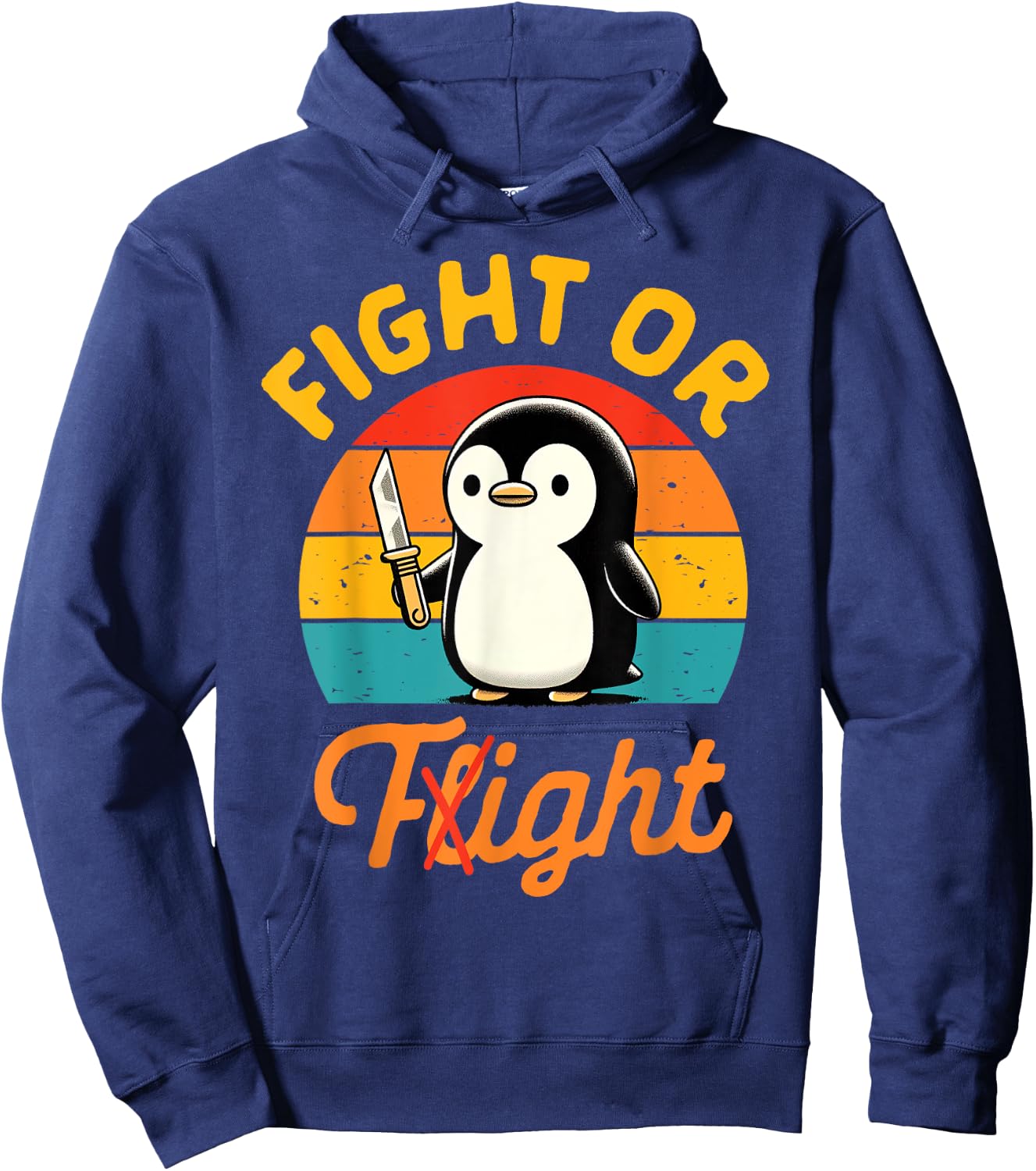 Funny Sarcastic BFF Retro Vintage Jokes Sarcasm Humor Penguin Holding A Knife Hoodie - Hoodie | Navy