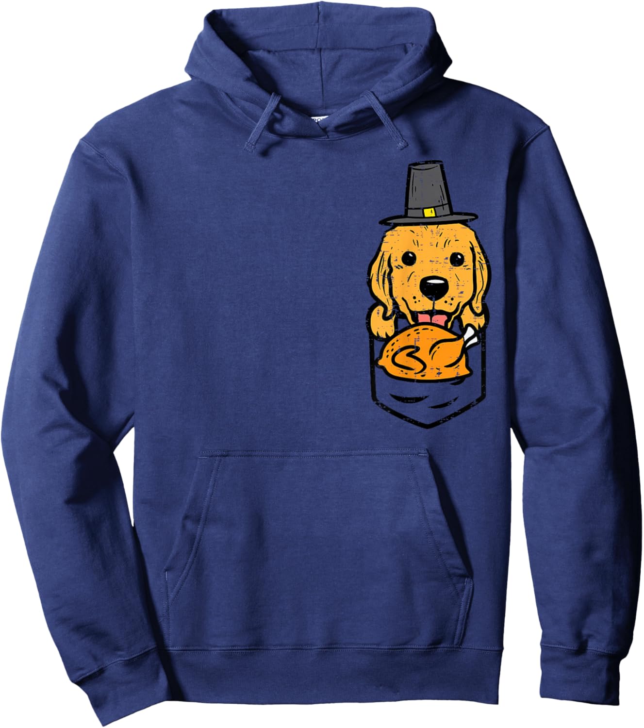 Pocket Pilgrim Golden Retriever Turkey Cute Thanksgiving Dog Hoodie - Hoodie | Navy