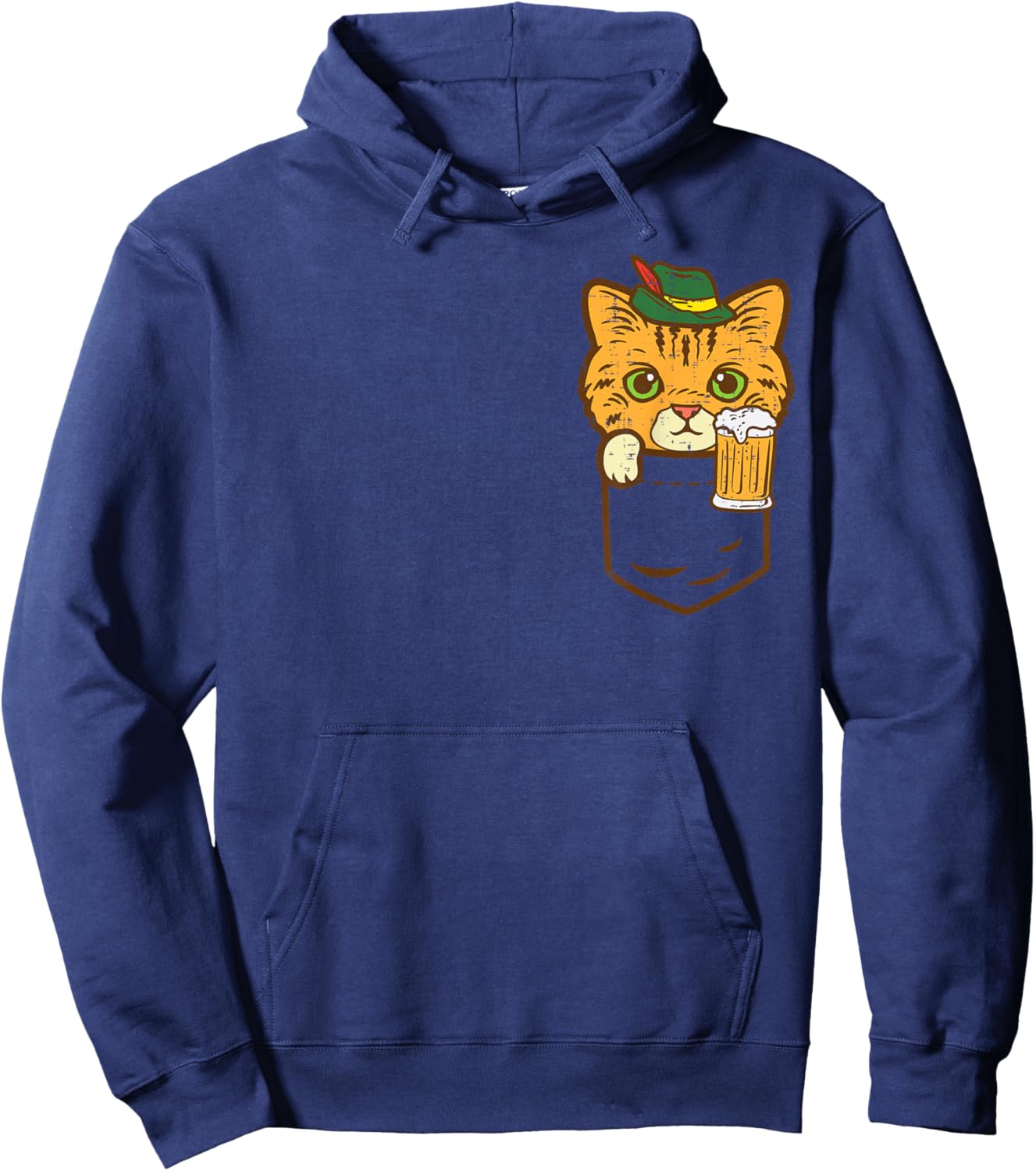 Pocket Cat Oktoberfest Hat Bavarian Kitten German Men Women Hoodie - Hoodie | Navy