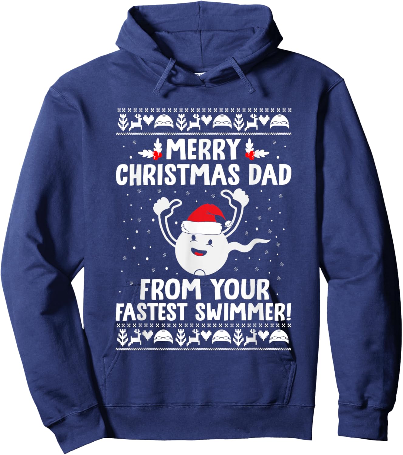 Merry Christmas Dad From Your Fastest Swimmer Funny Xmas Hoodie - Hoodie | Navy