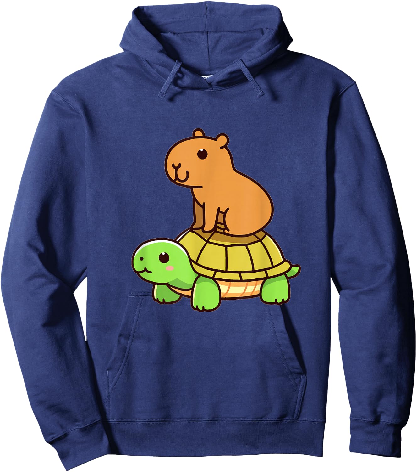 Kawaii Capybara And Turtle Backpack Hoodie - Hoodie | Navy