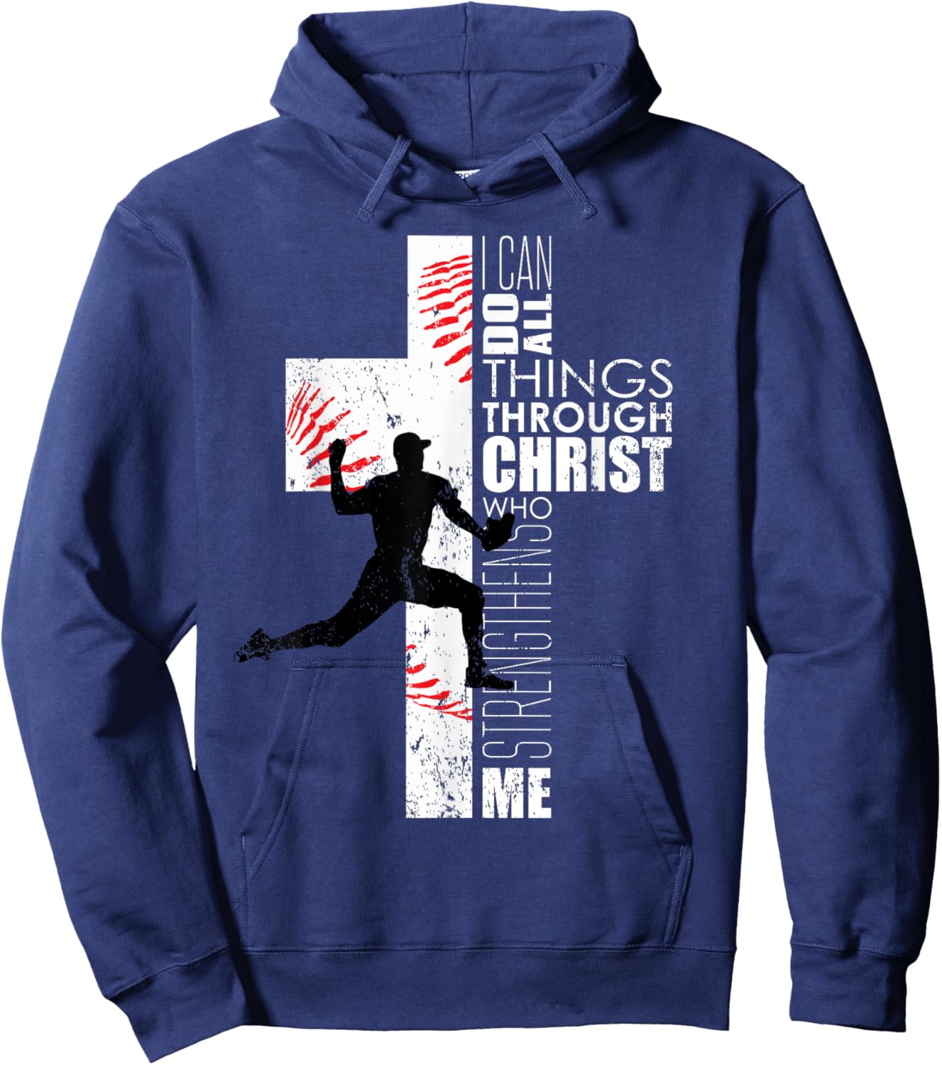 Christian Philippians 4:13 Kids Boys Cross Baseball Pitcher Hoodie - Hoodie | Navy