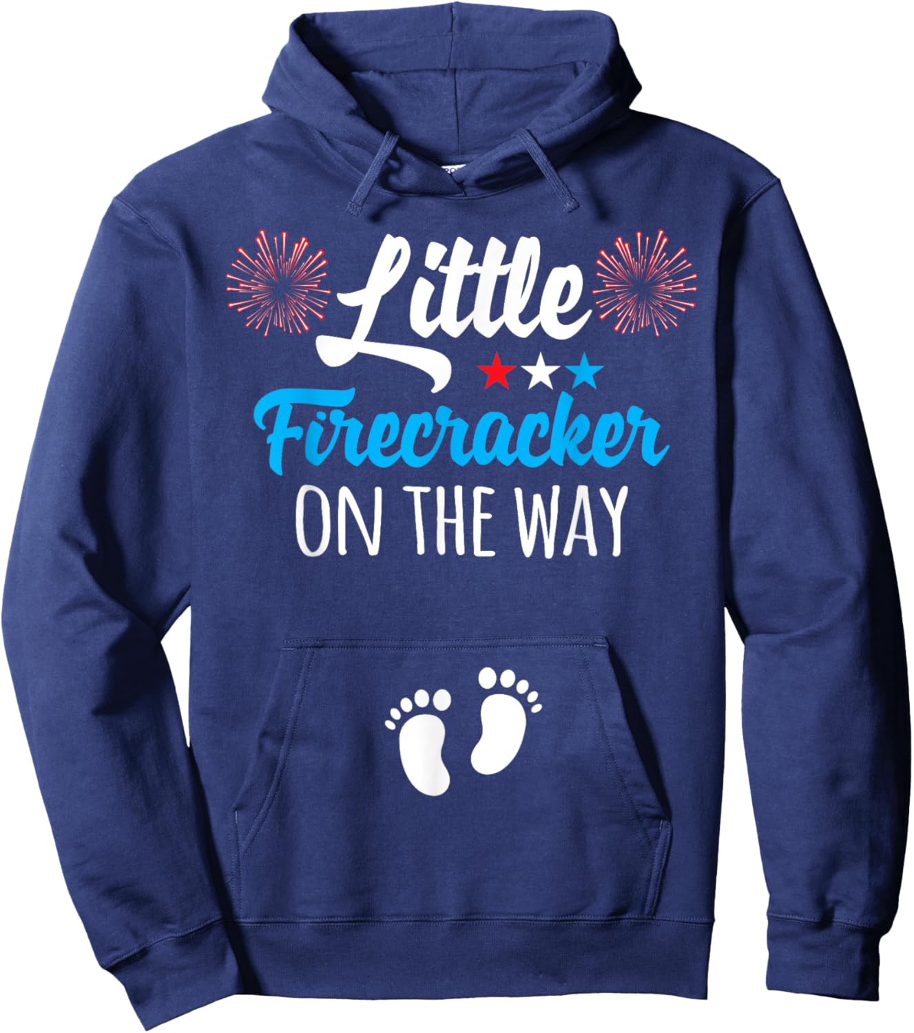 4th of July Pregnancy Shirt Little Firecracker on the Way Women Men Hoodie - Hoodie | Navy