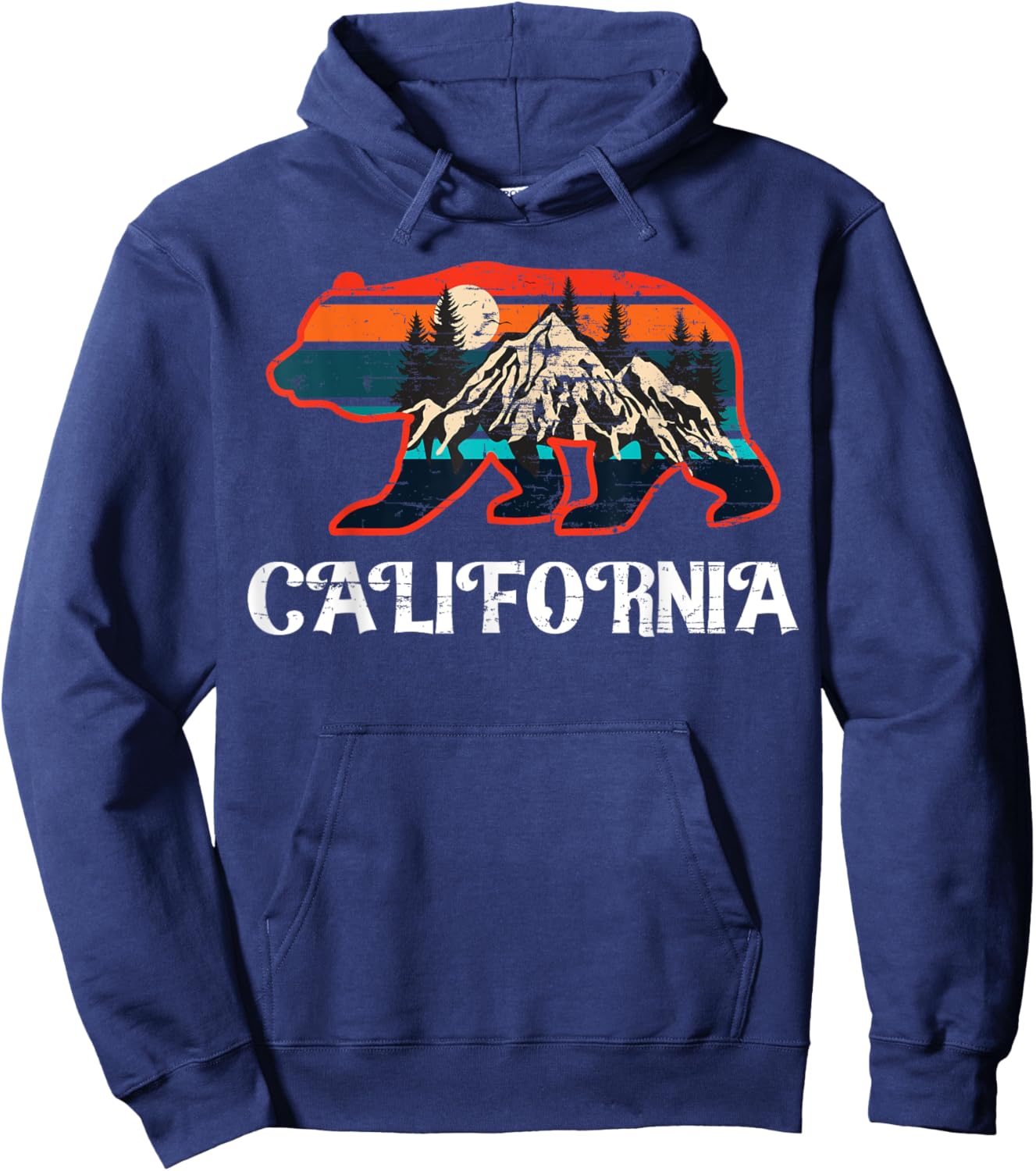 California Bear Vintage Retro Mountains Graphic CA Souvenir Hoodie - Hoodie | Navy