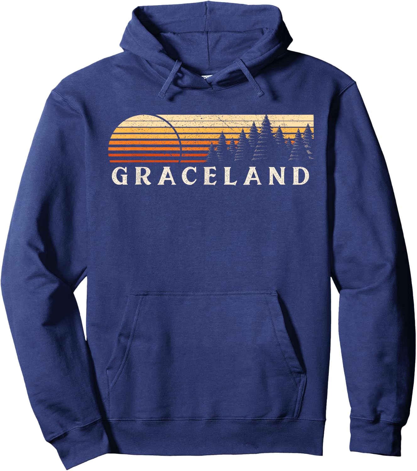 Graceland, MD Vintage Evergreen Sunset Eighties Retro Hoodie - Hoodie | Navy