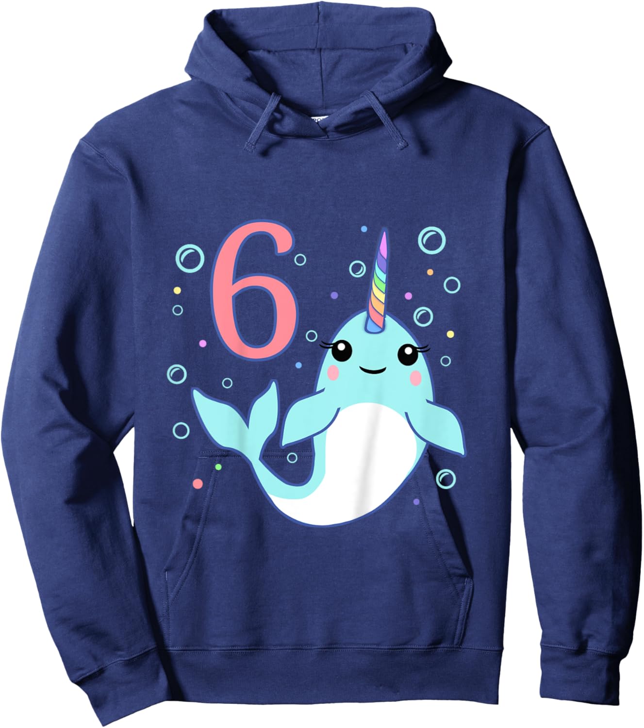 6 Year Old 6th Unicorn Narwhal Undersea Birthday Boys Girls Hoodie - Hoodie | Navy