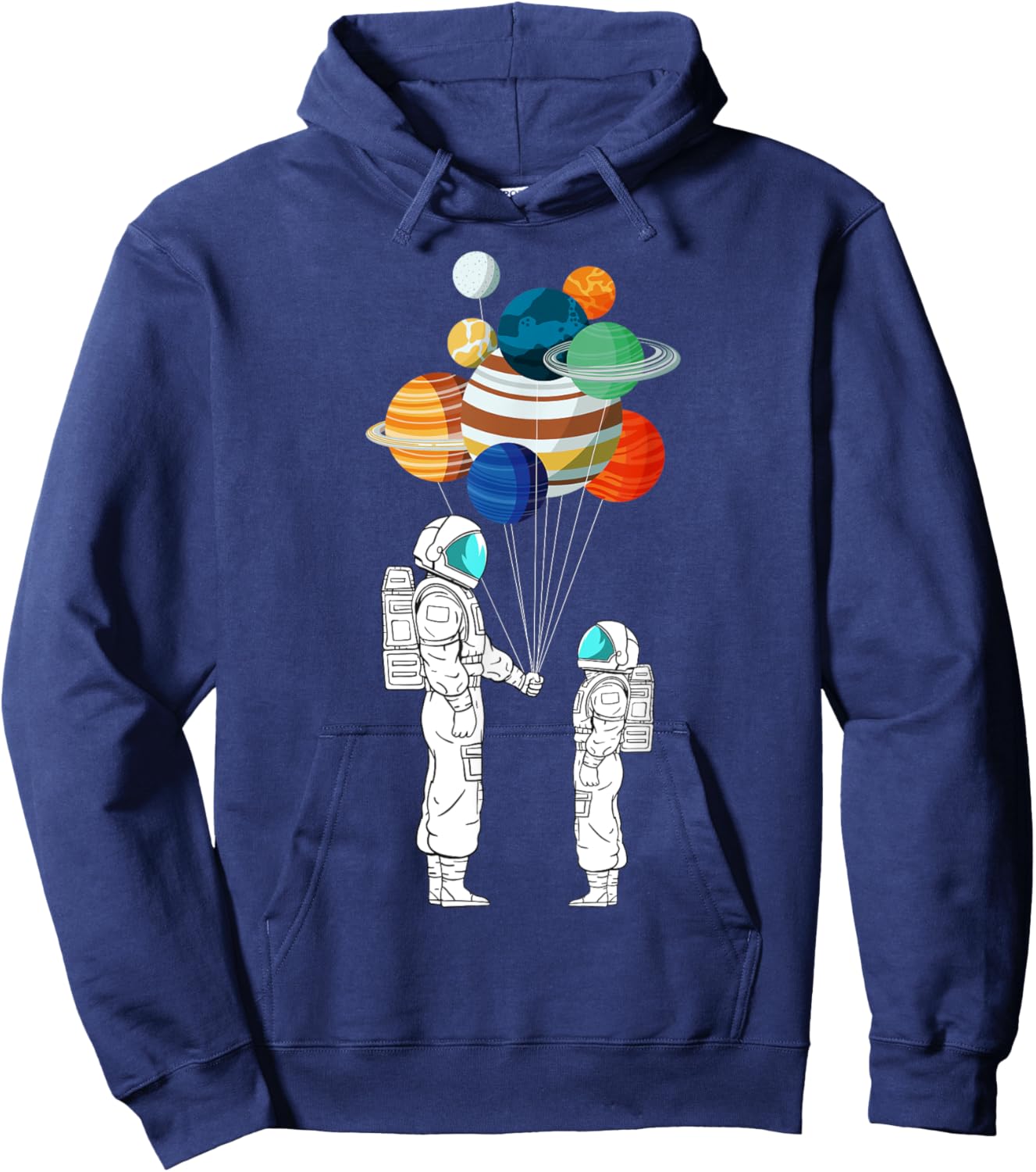 Astronaut Balloon Planets Space Moon Galaxy Stars Spaceship Hoodie - Hoodie | Navy