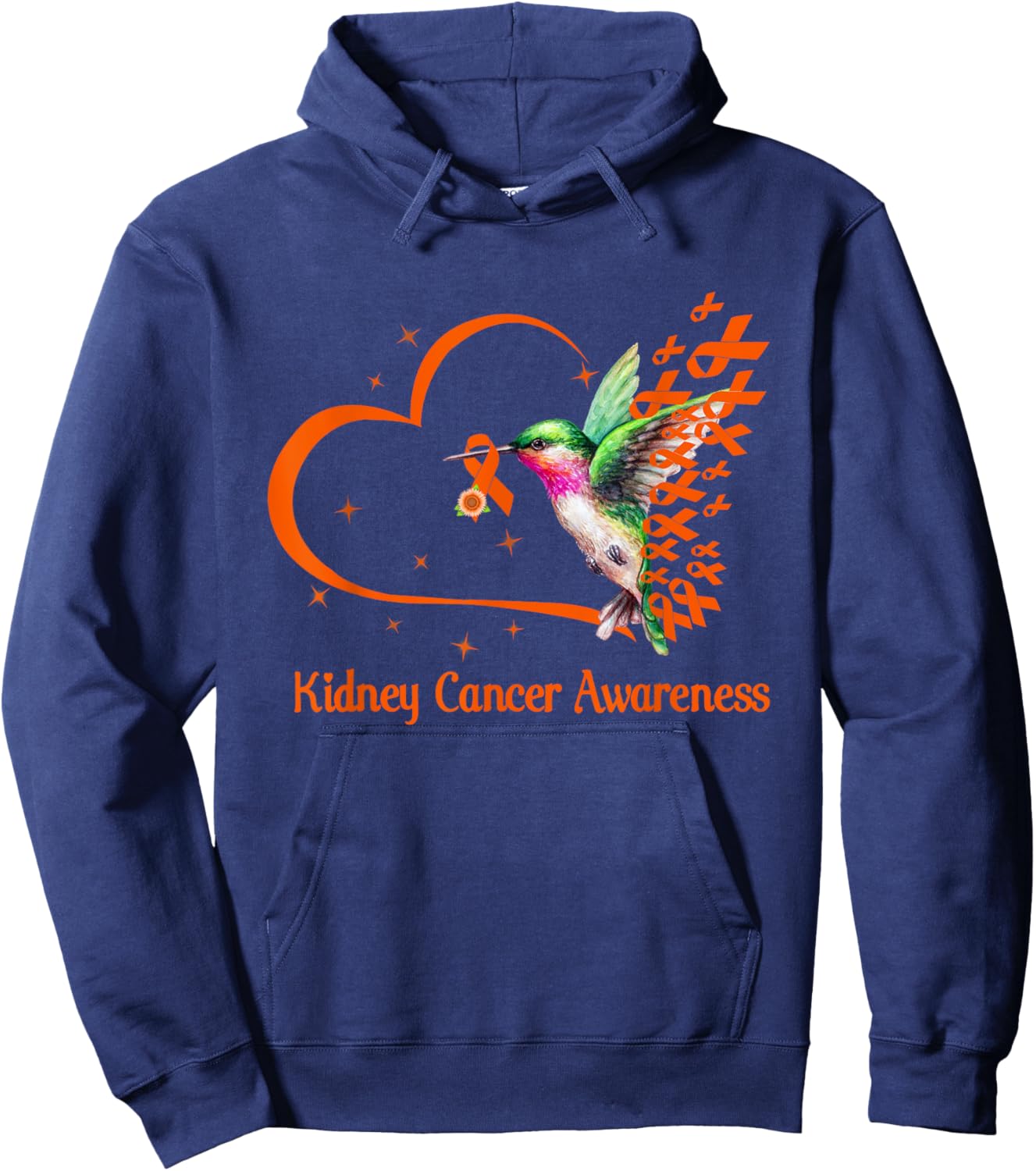 Hummingbird With Ribbon Kidney Cancer Awareness Warrior Mom Hoodie - Hoodie | Navy