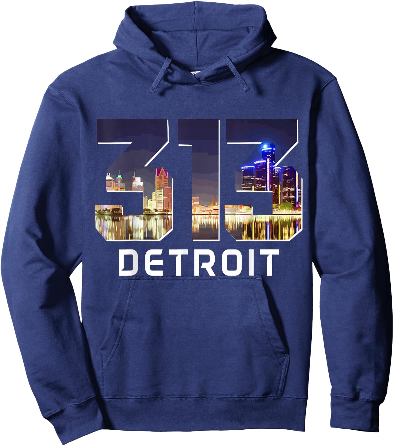 313 Detroit Area Code Night Skyline Vintage Pride Michigan Hoodie - Hoodie | Navy