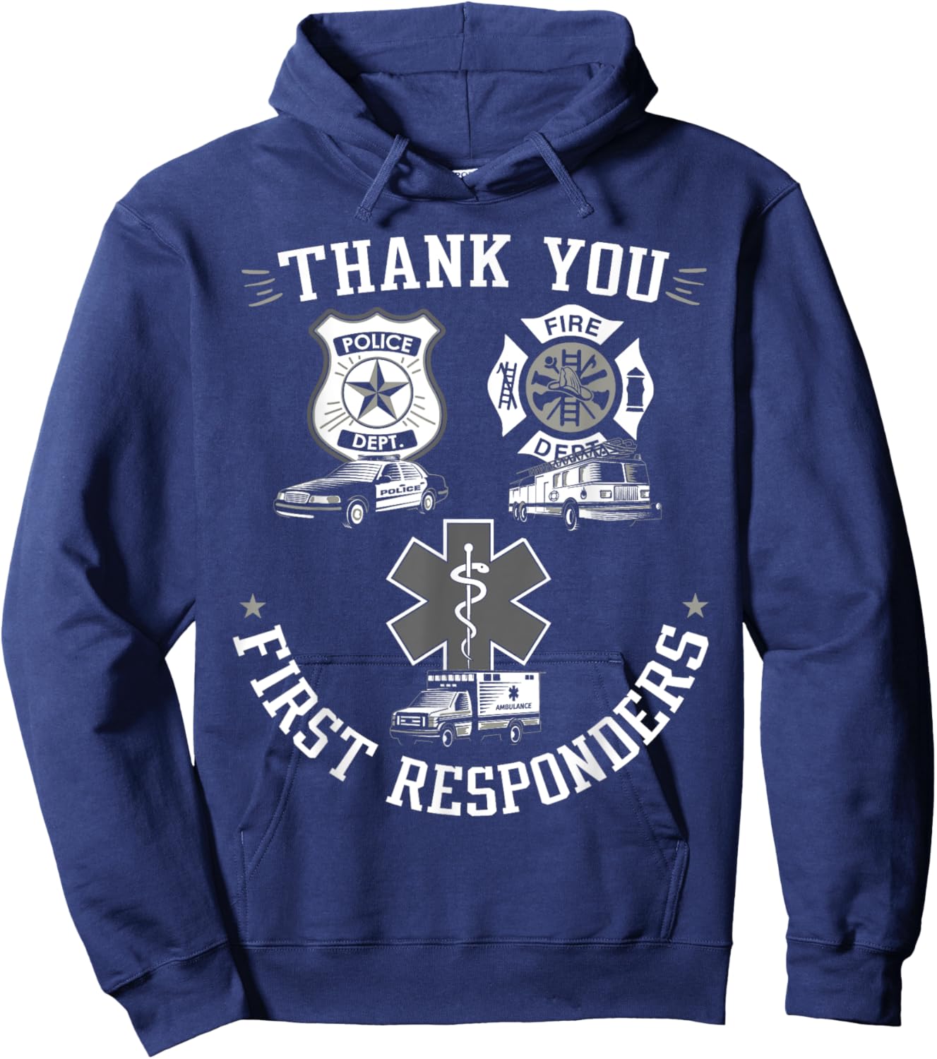 Thank You First Responders Patriotic EMT Police Firefighter Women Kids Men Hoodie - Hoodie | Navy