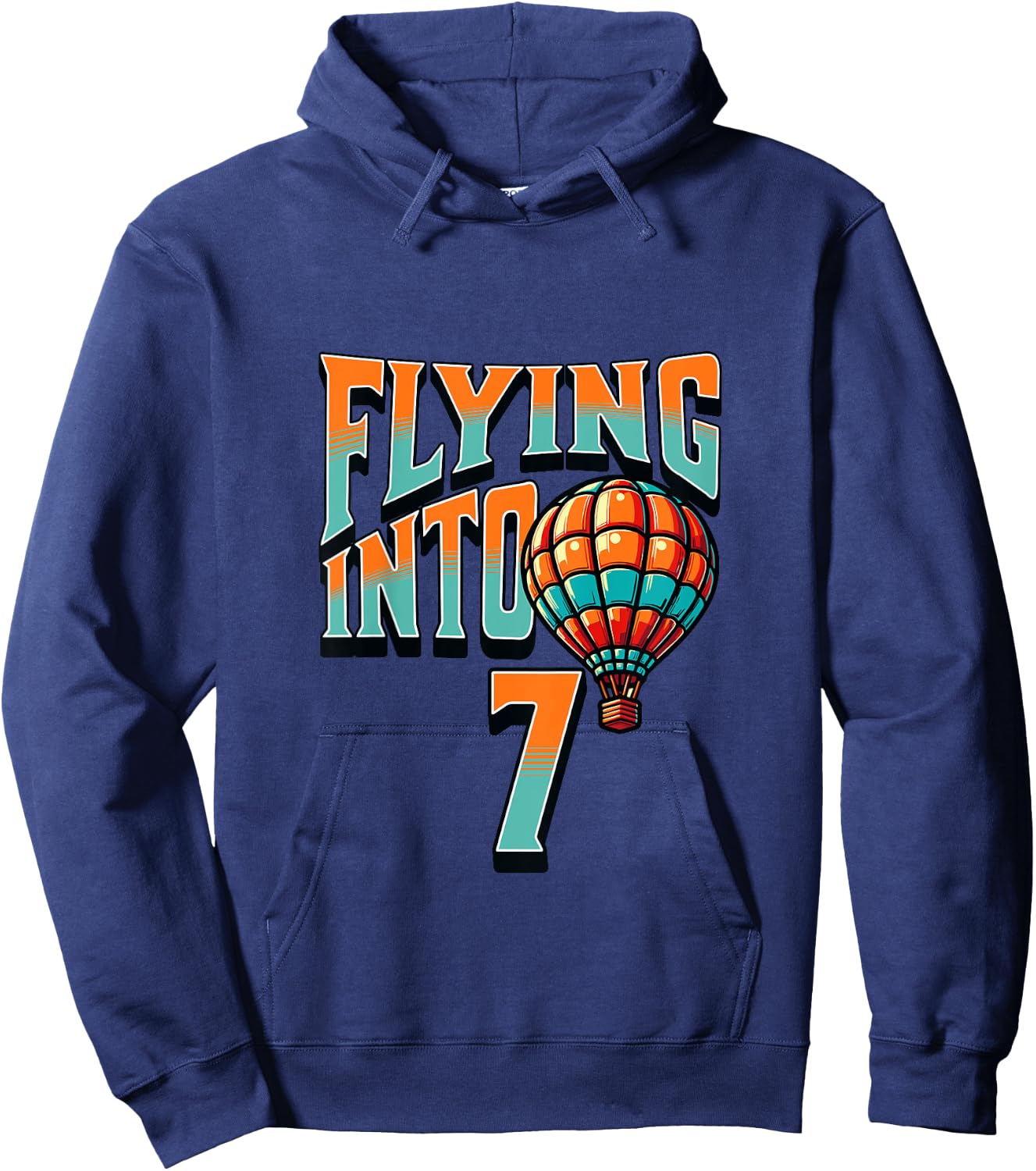 Kids Hot Air Balloon Flying Into 7 Year Old 7th Birthday Boy Hoodie - Hoodie | Navy