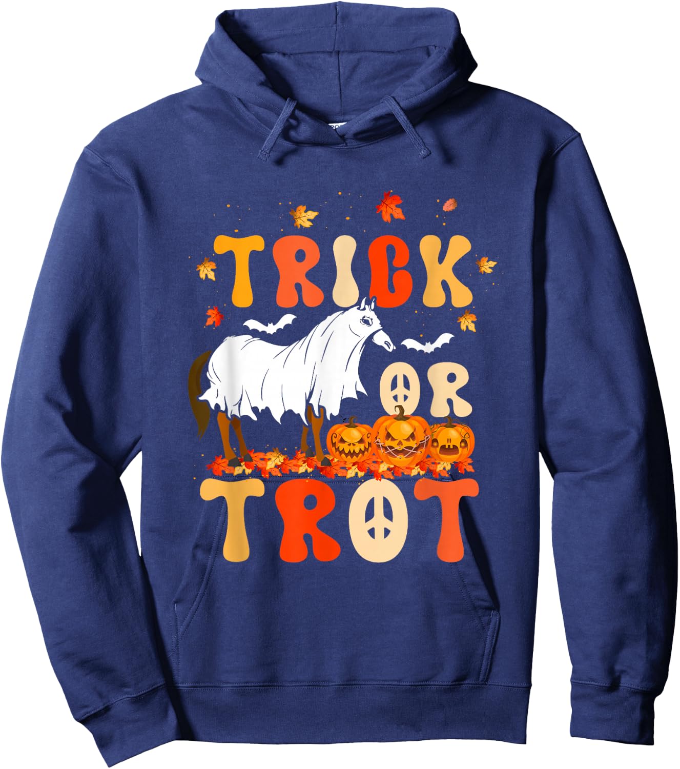 Trick Or Trot Funny Halloween Pumpkin And Cute Ghost Horse Hoodie - Hoodie | Navy