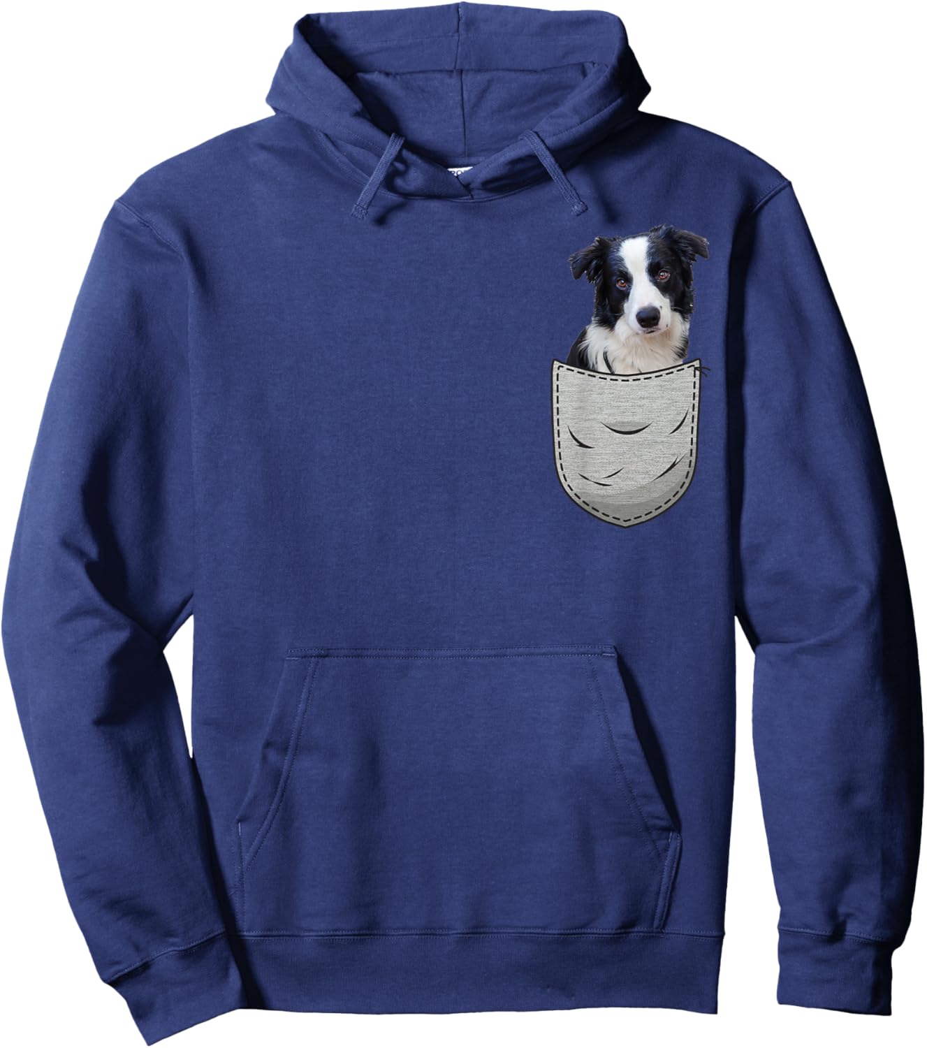 Border Collie in the chest pocket. Pocket for dog owners Women Girls Kids Hoodie - Hoodie | Navy