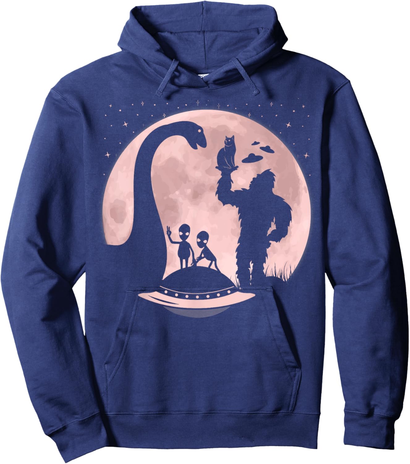Bigfoot Loch Ness Monster Sasquatch Cat Ufo Funny Aliens Women Kids Hoodie - Hoodie | Navy