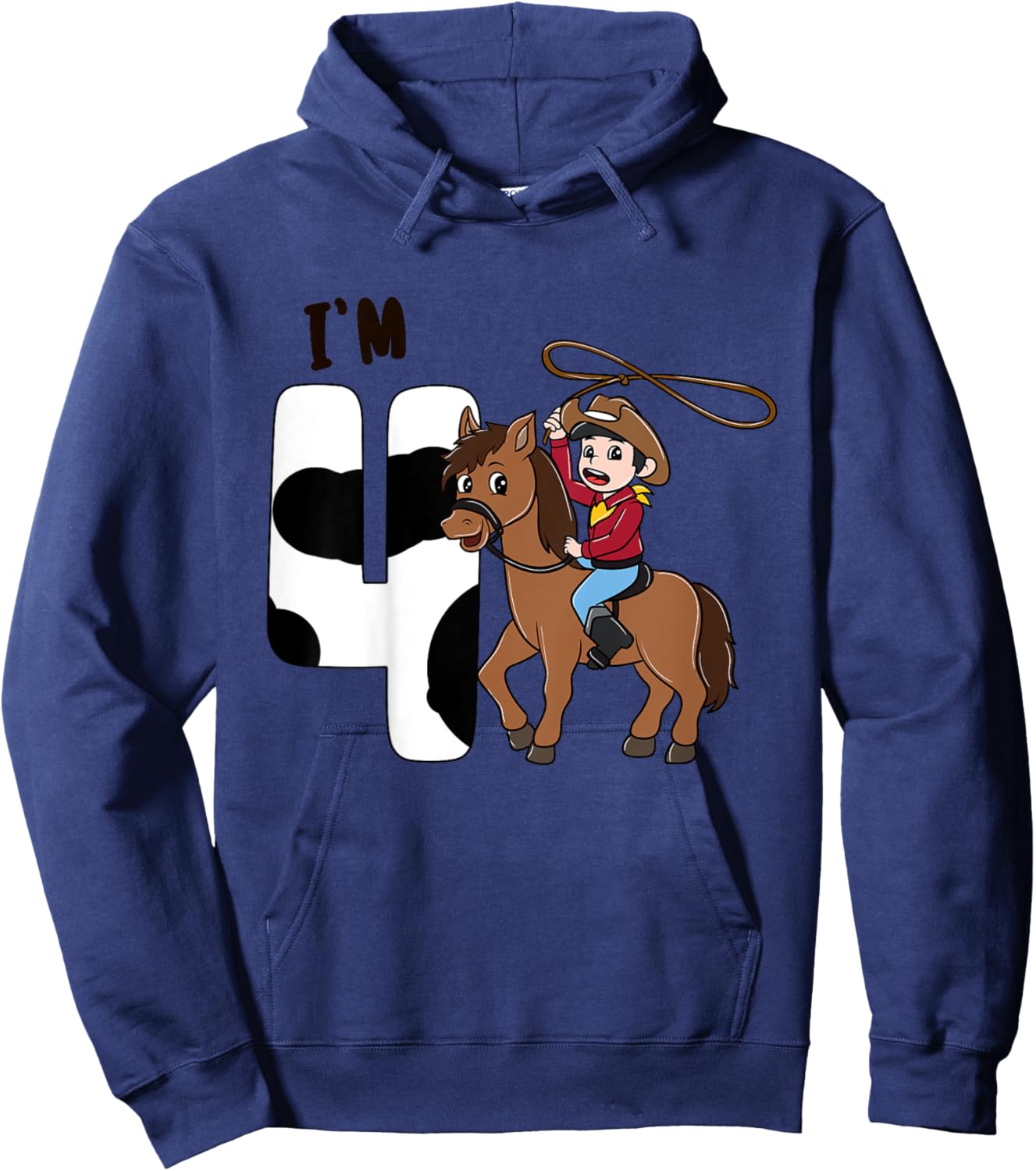 Kids I'm 4 Cute Horse Riding Cowboy 4th Birthday Boys Hoodie - Hoodie | Navy