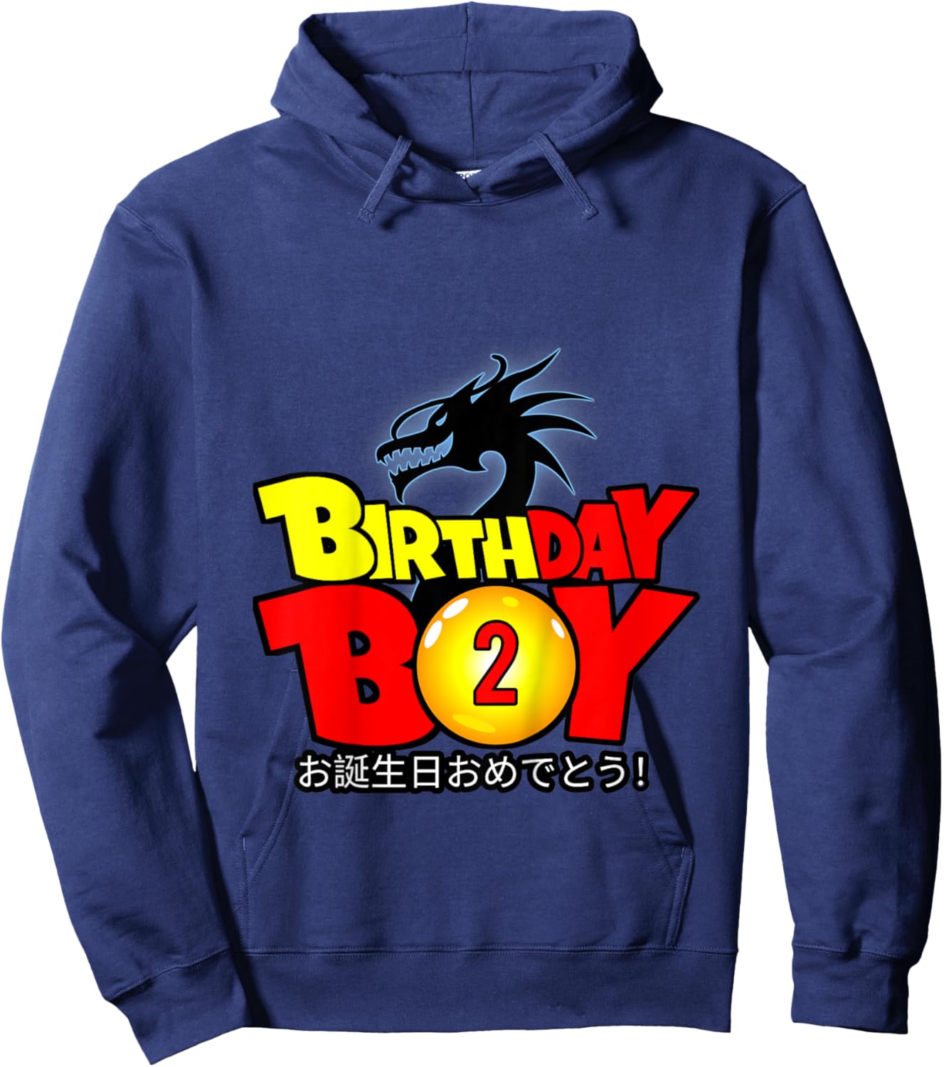 Kids 2 Year Old 2nd Dragon Anime Style Birthday Gift Boys Hoodie - Hoodie | Navy