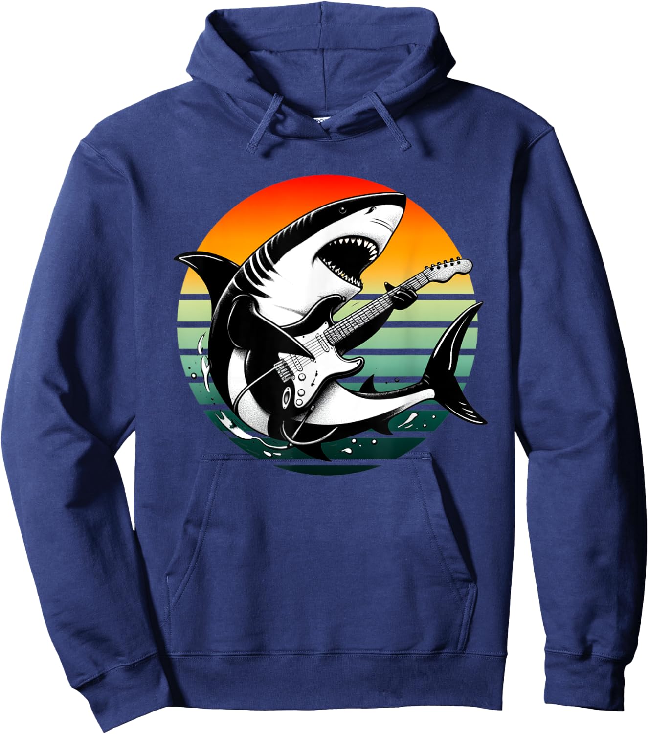 Shark Electric Guitar Sunset Musician Guitar Shark Lovers Hoodie - Hoodie | Navy