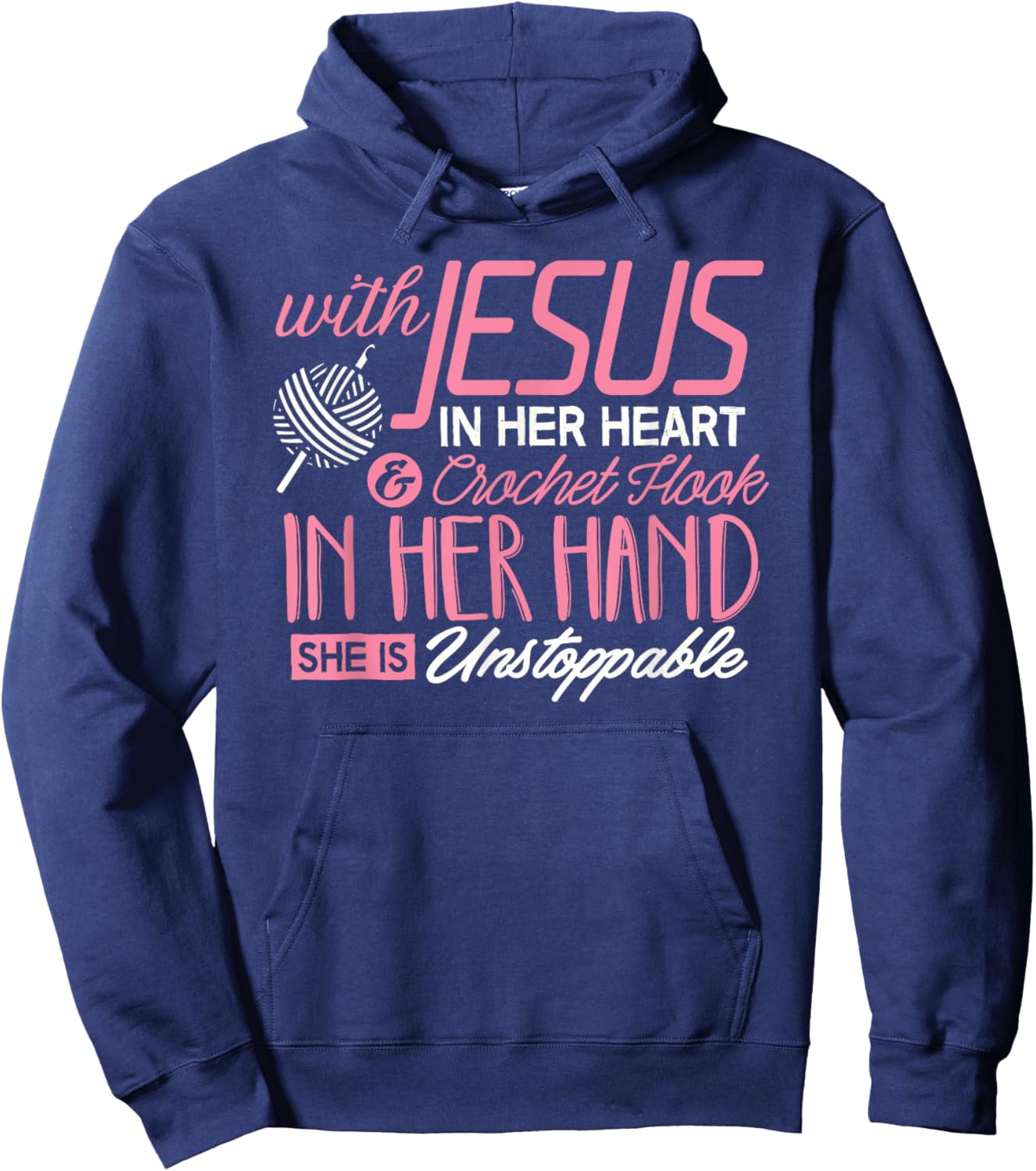 Crochet Shirt With Jesus in her Heart Crochet Hook Christian Hoodie - Hoodie | Navy
