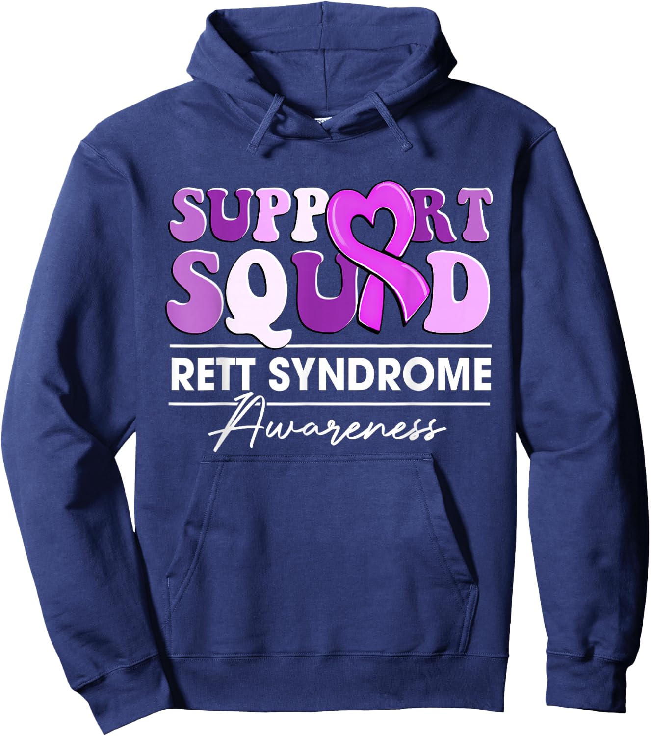 Groovy Support Squad Purple Ribbon Rett Syndrome Awareness Hoodie - Hoodie | Navy