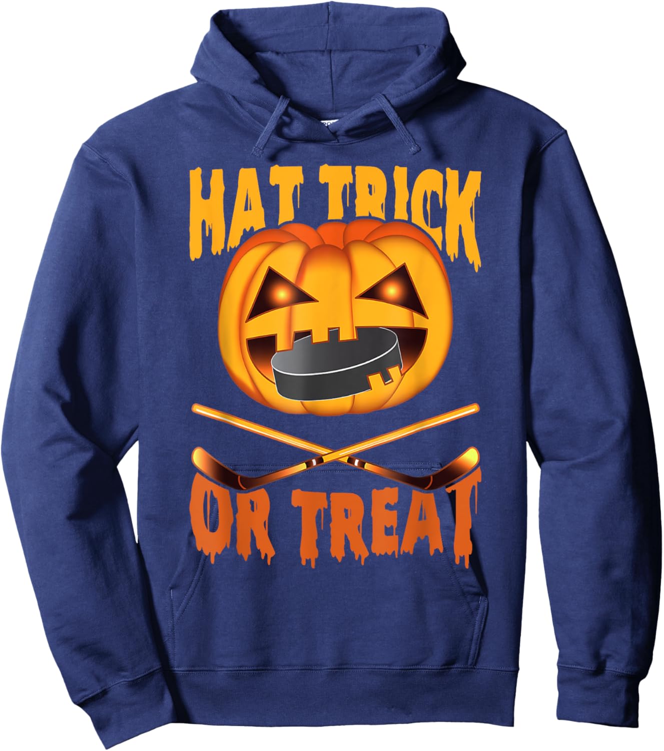 Hat Trick Or Treat Hockey Halloween Hoodie - Hoodie | Navy