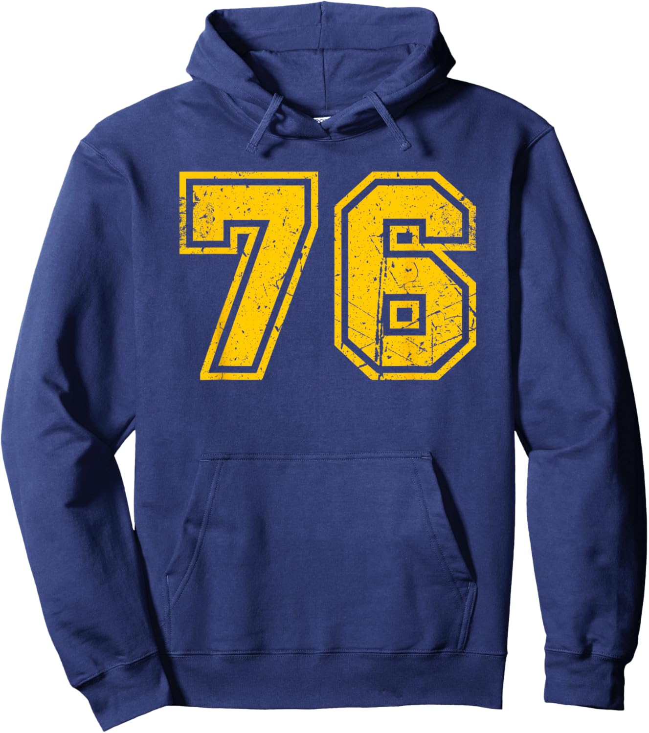 Vintage Number #76 Sports Team Yellow Number Hoodie - Hoodie | Navy
