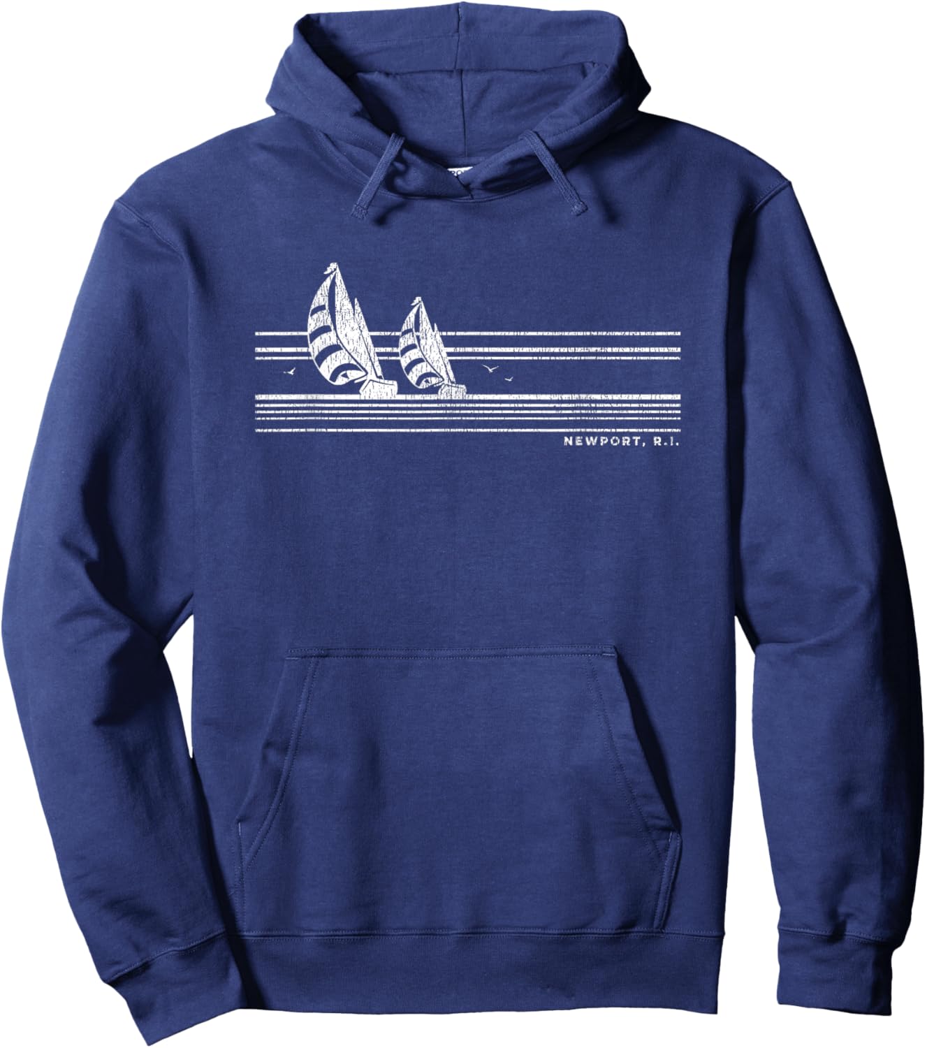 Newport RI Vintage Sailing 70s Nautical Sailboat Hoodie - Hoodie | Navy