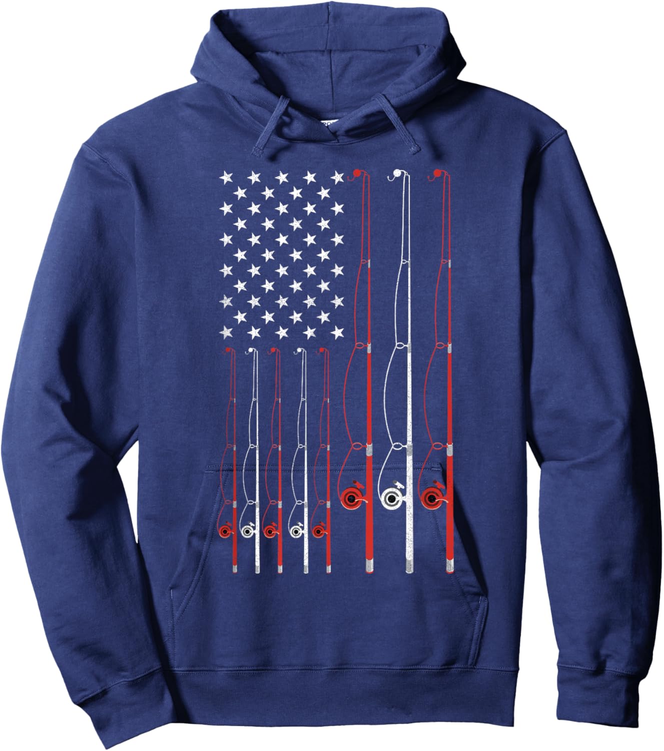 Fishing Dad Shirt Grandpa USA Flag Fisherman Fathers Day Hoodie - Hoodie | Navy