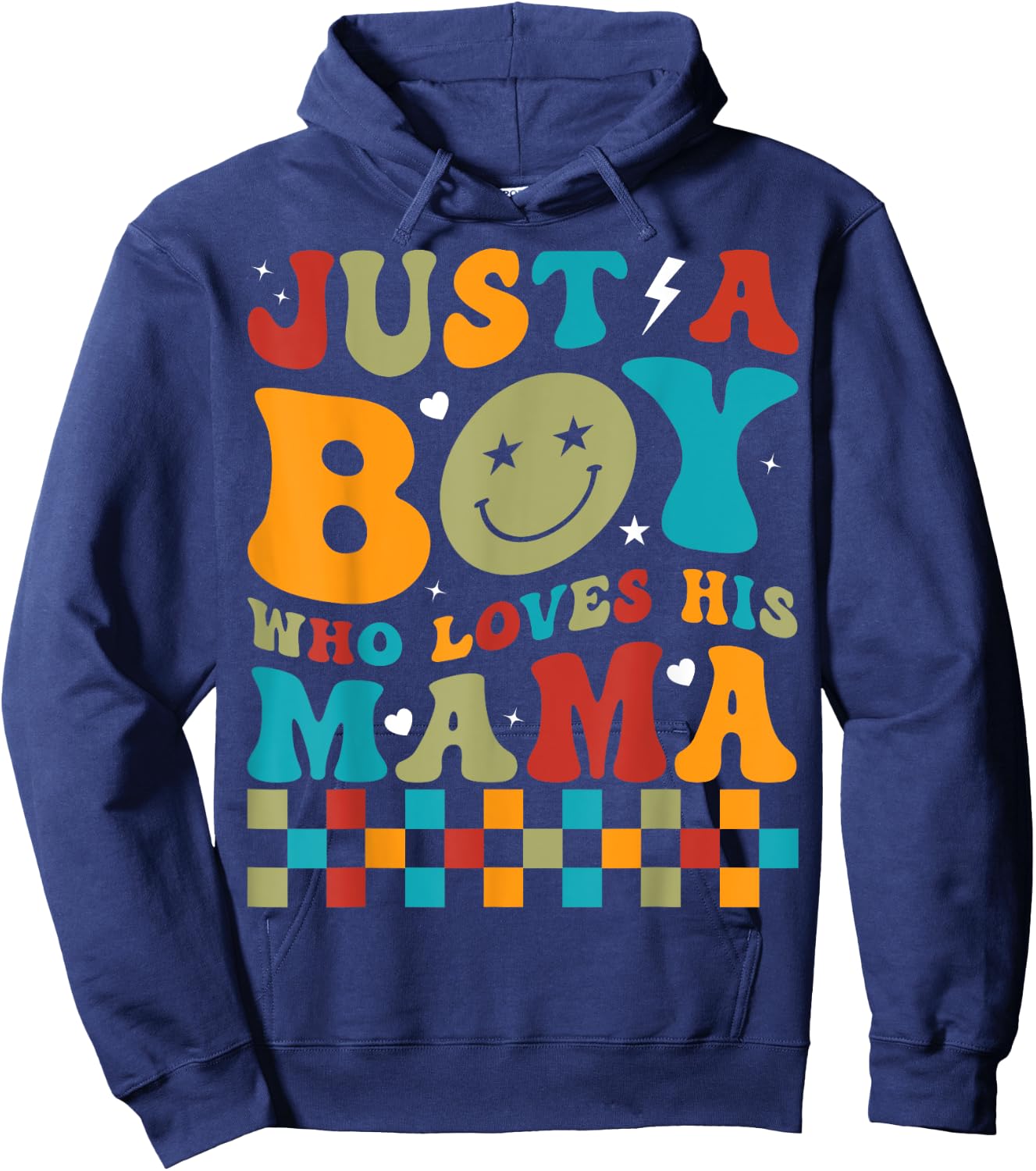 Just A Boy Who Loves His Mama Groovy Family Matching Hoodie - Hoodie | Navy