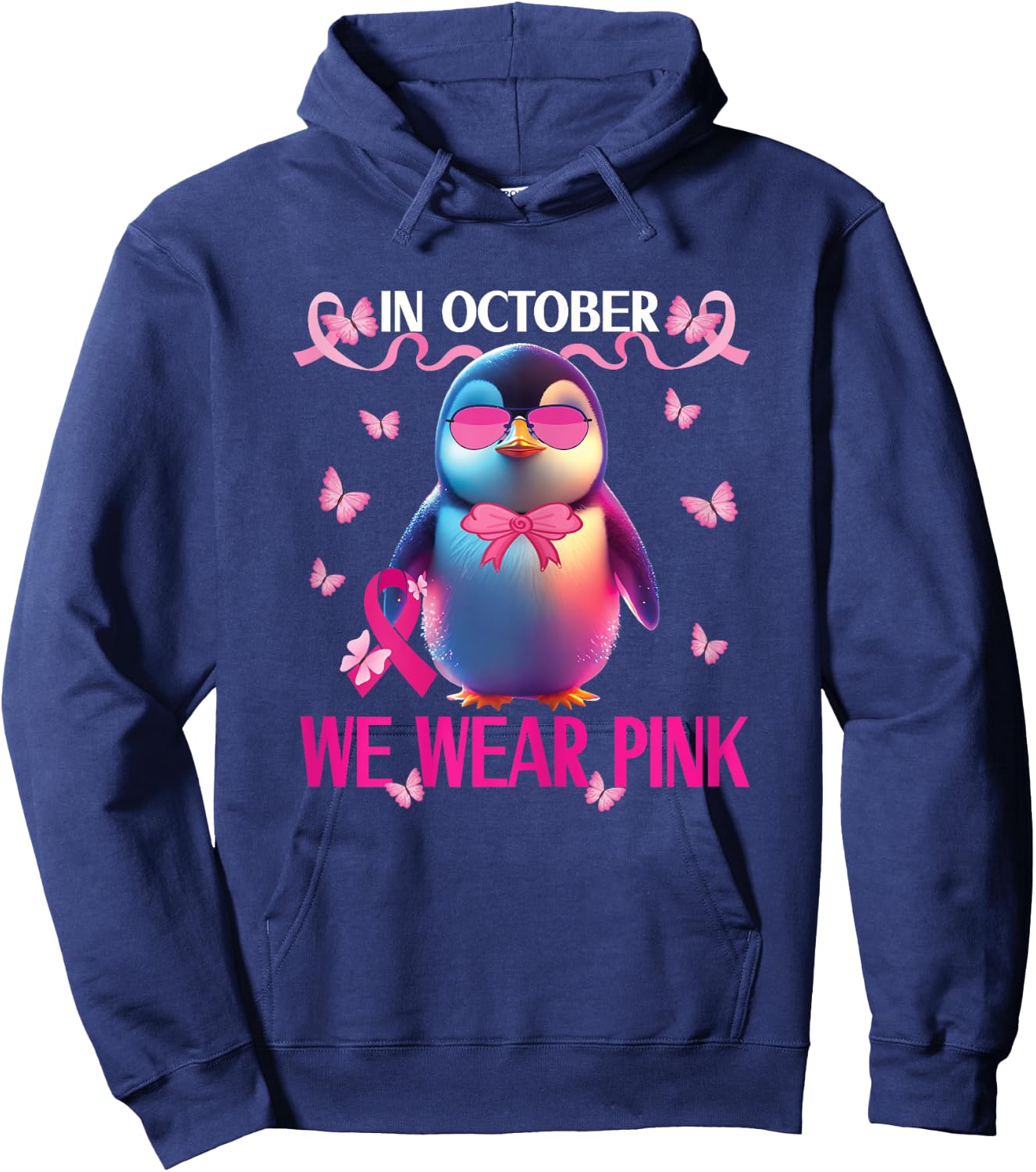 Girls Breast Cancer Awareness for Toddlers Kids Penguin Hoodie - Hoodie | Navy