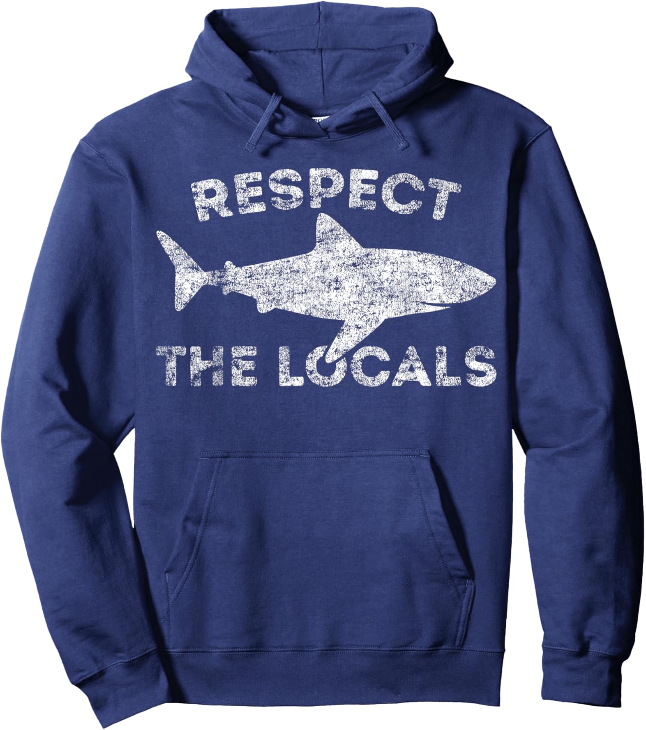 Funny Scuba Diving Respect Locals Vintage Distressed Shark Hoodie - Hoodie | Navy