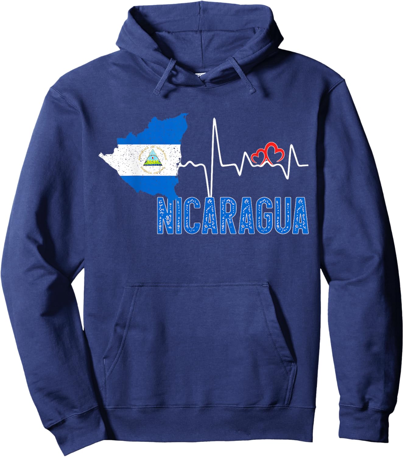 Nicaragua Flag Map Heartbeat for Nicaraguan Pride Hoodie - Hoodie | Navy