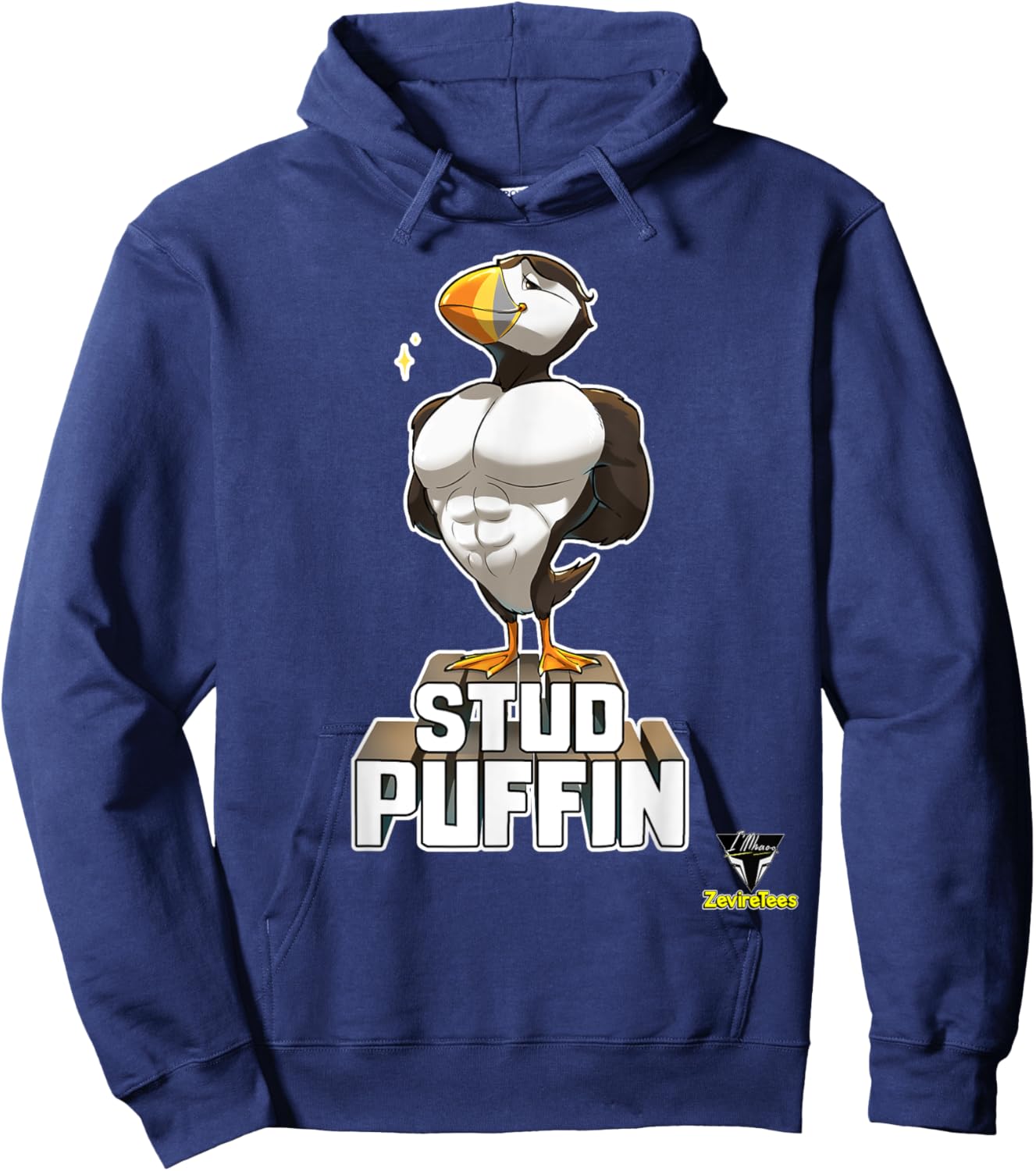 ZevireTees Stud Puffin - Men's -Adults Black Cotton 100% - Small - Short Sleeve - Studded, Unique Fabric Blend Hoodie - Hoodie | Navy