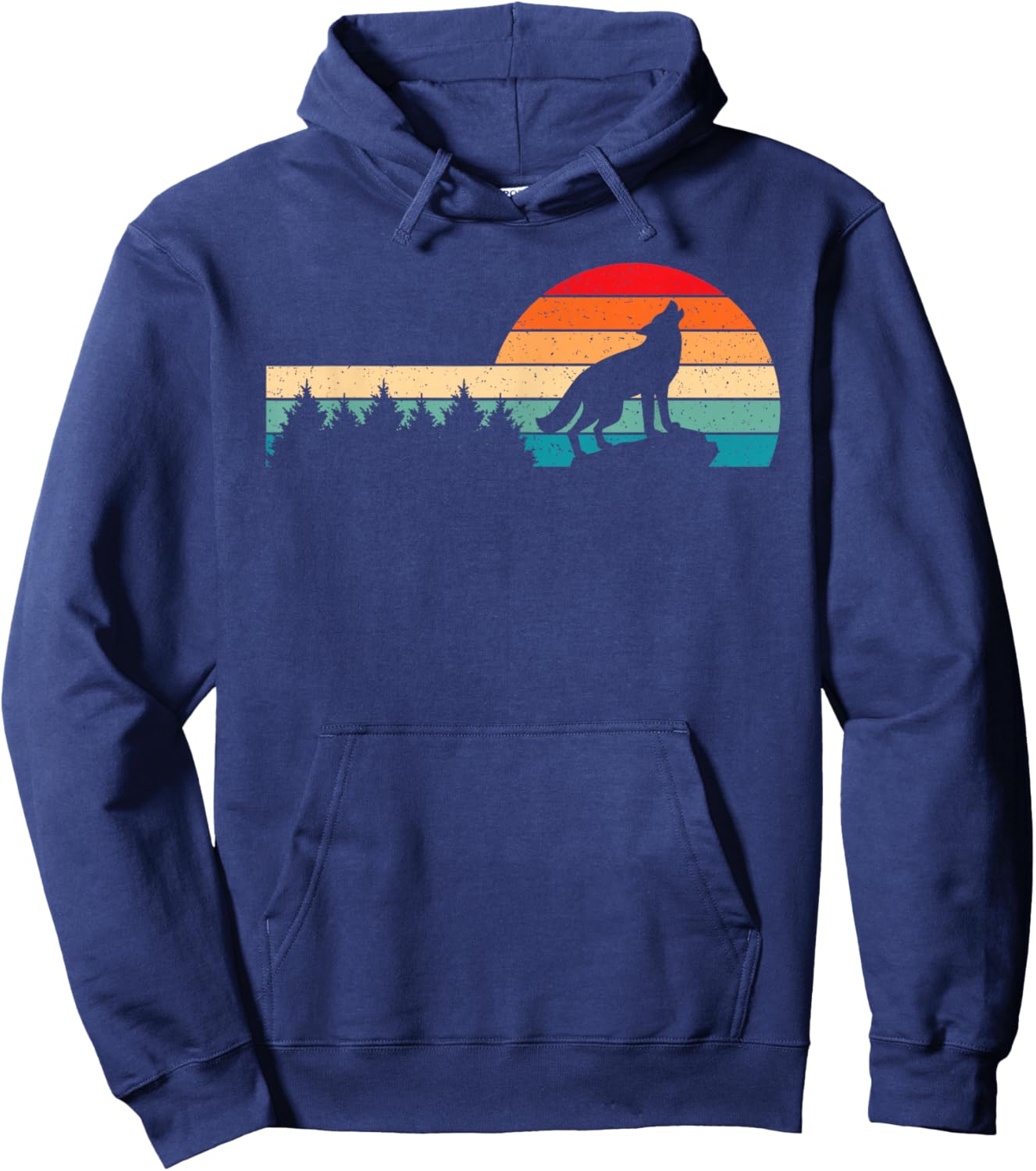 Retro Wolf Forest Wild Animal Wilderness Men Women Hoodie - Hoodie | Navy