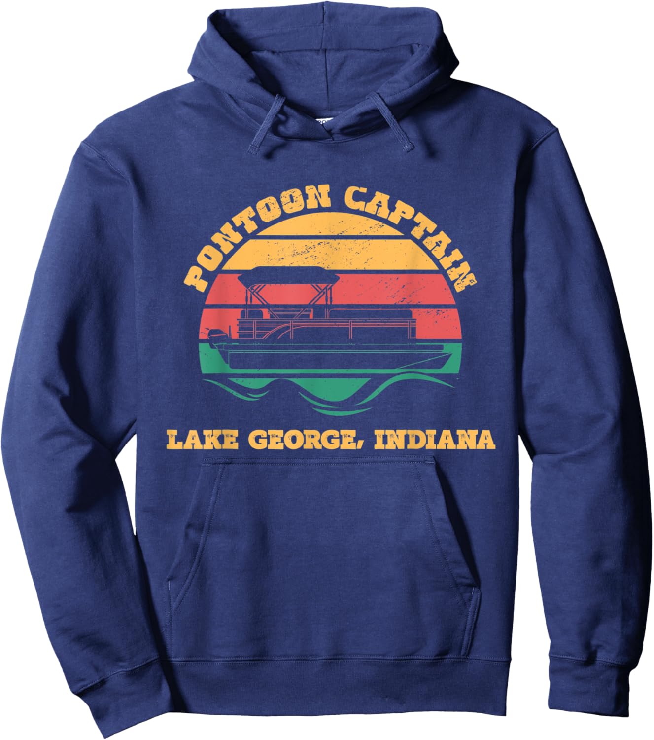 Lake George Indiana Funny Pontoon Captain Retro Sunset Hoodie - Hoodie | Navy