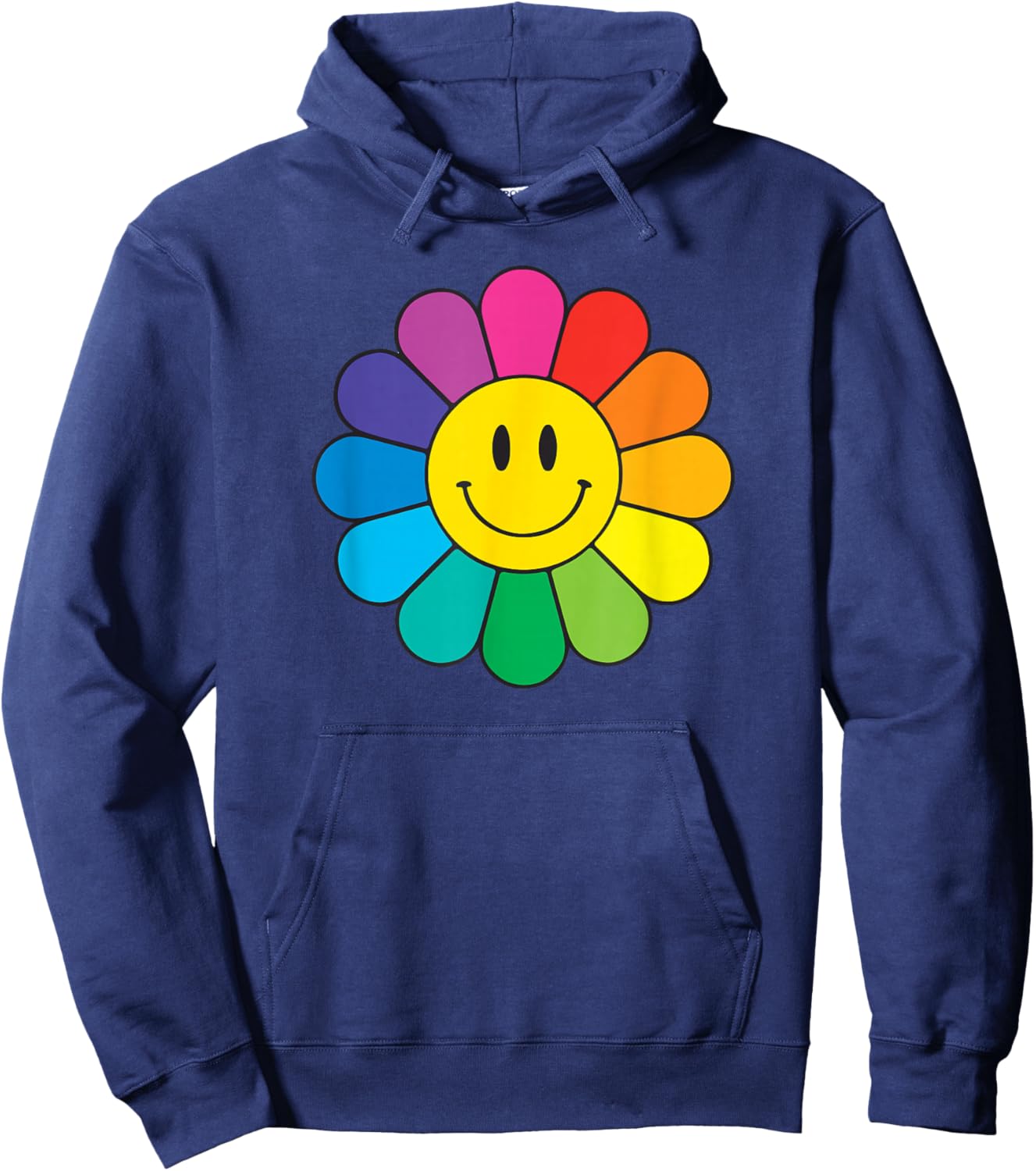 Happy Retro Rainbow Flower Hoodie - Hoodie | Navy